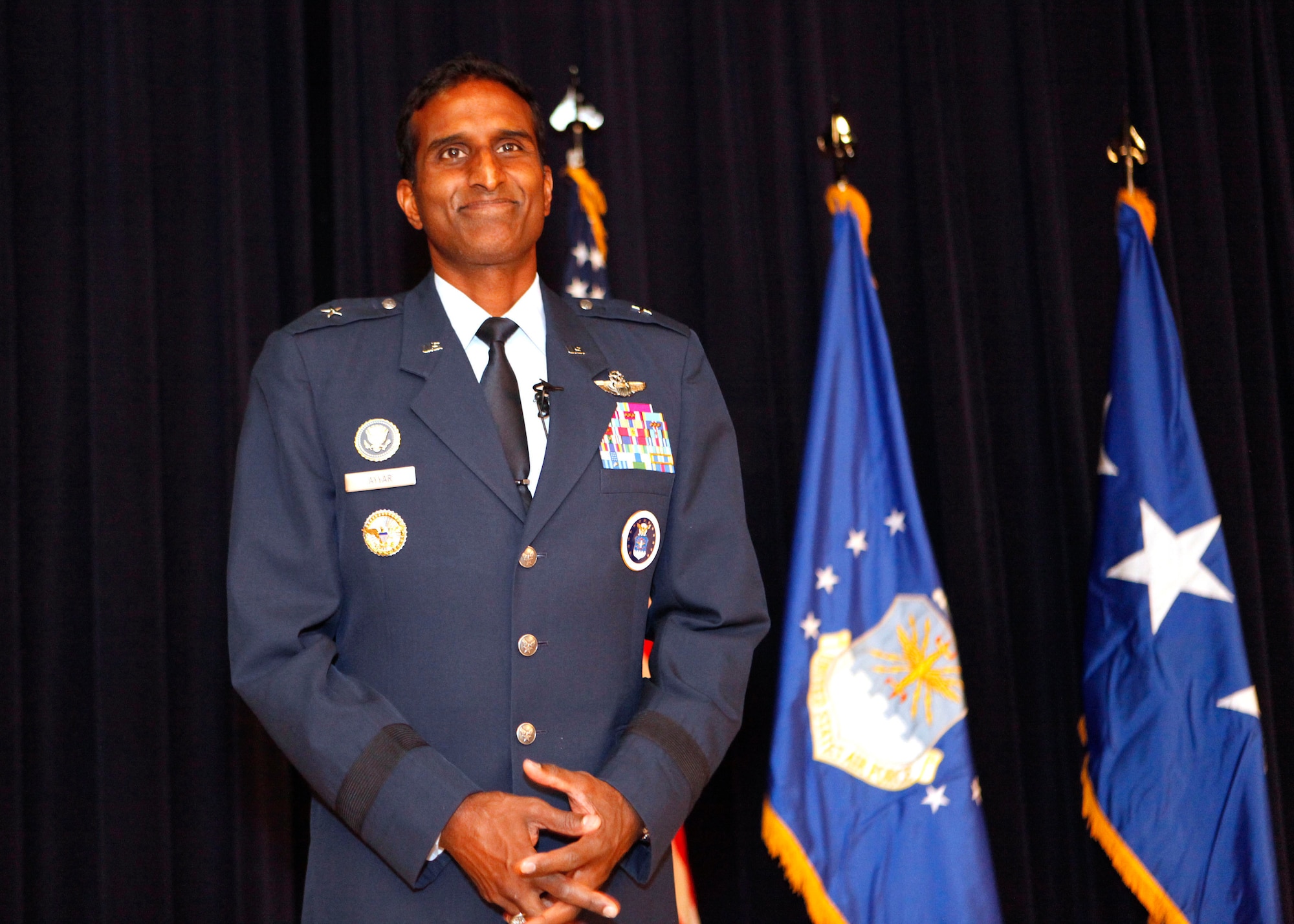 AFRS Commander Brig. Gen. Balan R. Ayyar addresses the audience at his assumption of command ceremony Sept. 7, 2010, at Randolph Air Force Base, Texas. (U.S. Air Force photo/Tech. Sgt. Jeffrey Wolfe)