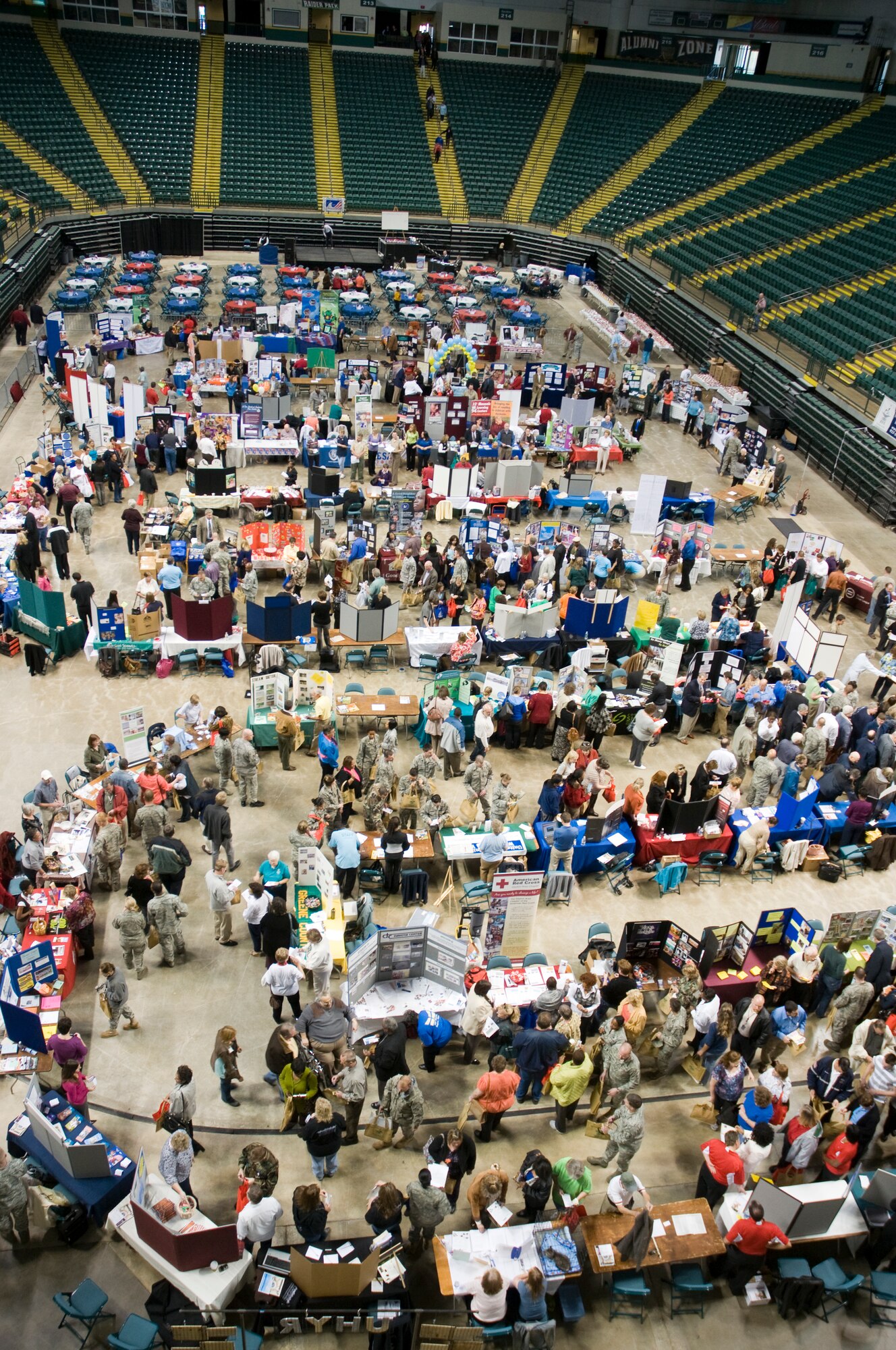 Southwest Ohio military members and Federal employees attend the Miami Valley Combined Federal Campaign Kickoff Oct. 6, 2010 at the Nutter Center on the Wright State University campus.  Miami Valley CFC is the local campaign for DoD and Federal employees working in Champaign, Clark, Darke, Fayette, Greene, Miami, Montgomery, Preble, Shelby and Warren counties in Ohio to give to the charities of their choice. The kickoff featured an Agency Fair, dance crew competition, a free meal and entertainment. (Skywrighter photo/Niki Jahns)