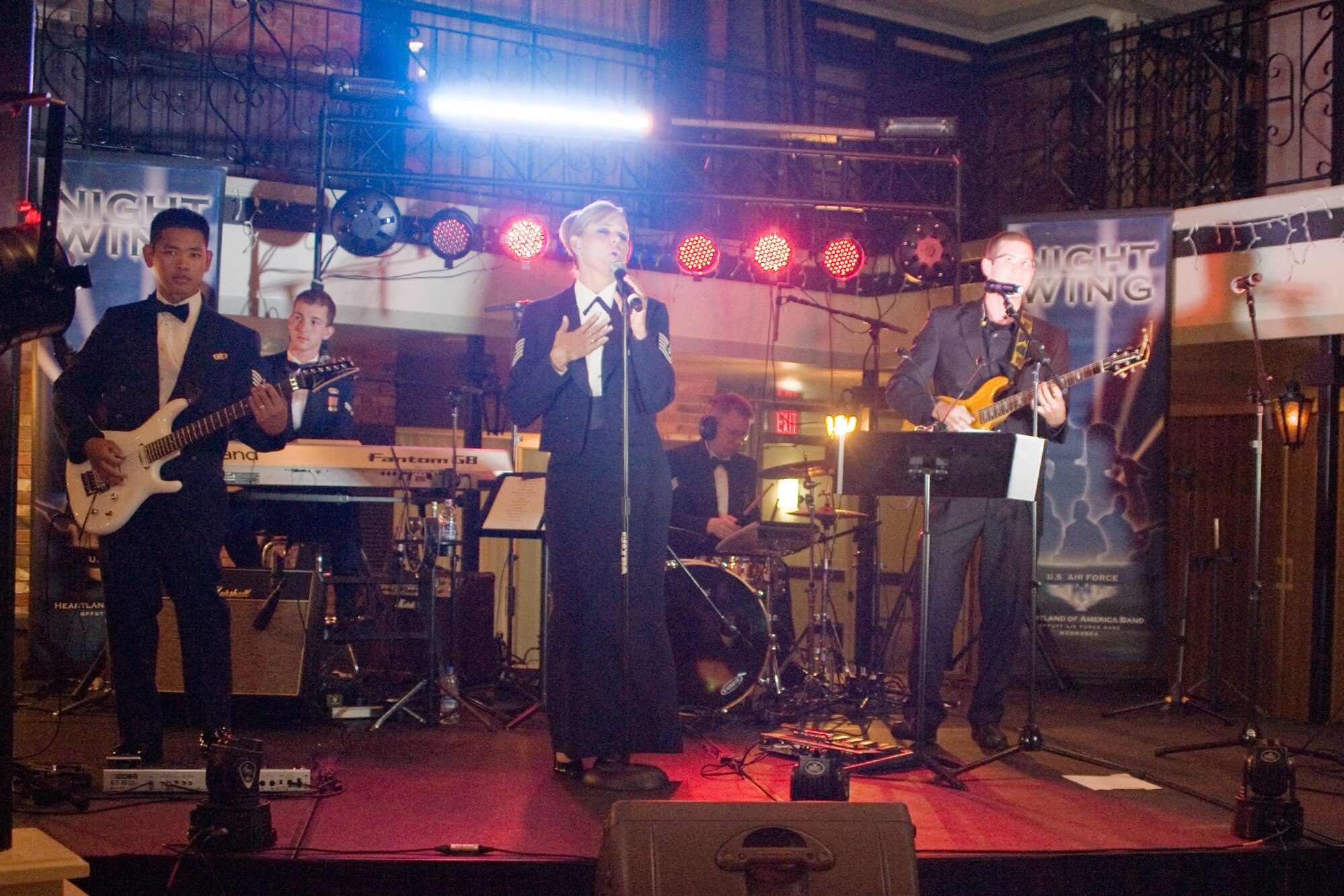 Members of the Heartland Band of America's "Night Wing" provided the entertainment for the Wing One Air Force Anniversary Ball at the Heritage Inn Oct. 2. (U.S. Air Force photo/Beau Wade)