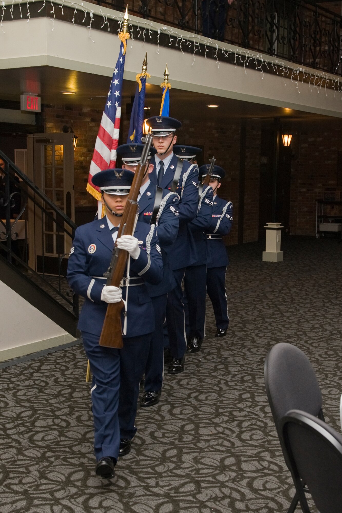 Members of Malmstrom's Honor Guard are called upon to present the colors to start the festivities at the Wing One Air Force Anniversary Ball Oct. 2. (U.S. AIr Force photo/Beau Wade)