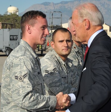 Vice President Joe Biden greets Airmen on the flightline during a Sept. 30 visit to Albuquerque.  U.S. Air Force Photo by Todd Berenger.