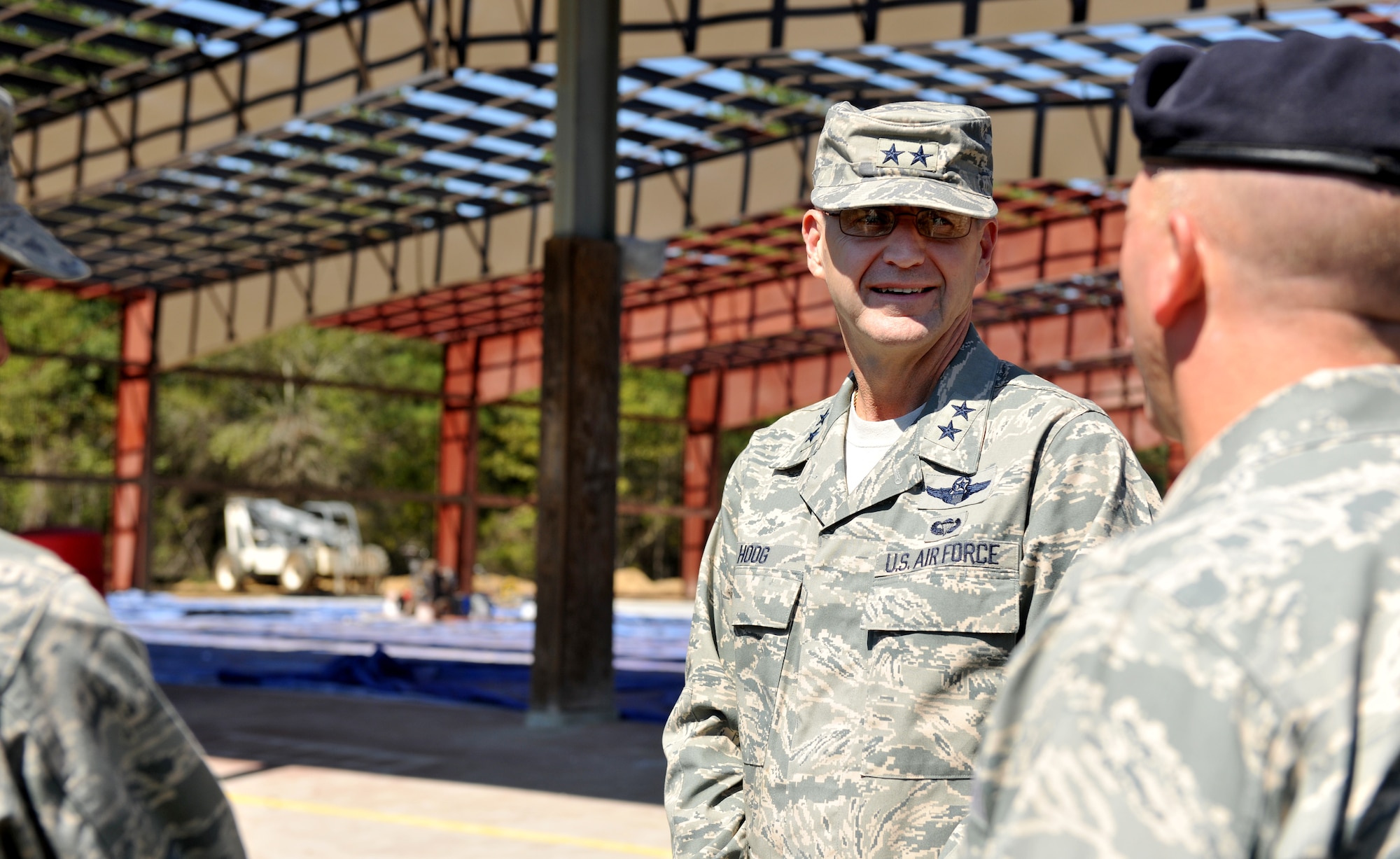 MOODY AIR FORCE BASE, Ga. -- Maj. Gen. Stephen Hoog, 9th Air Force commander, Air Combat Command, Shaw Air Force Base, S.C., is given a tour of the Combat Arms Training and Maintenance range while visiting Moody here
Oct. 7. CATAM is under construction and is working on enclosing the range. (U.S. Air Force photo/Airman 1st Class Joshua Green)
