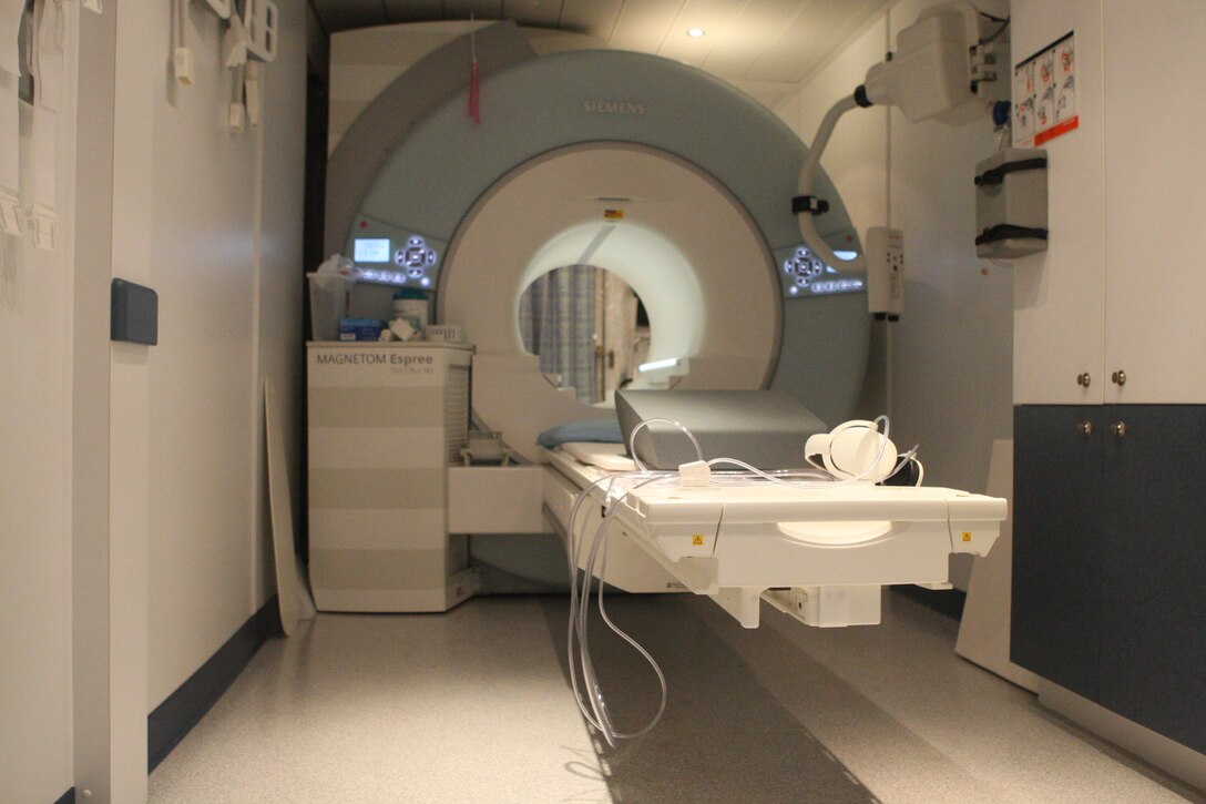 The inside of the mobile Magnetic Resonance Imaging machine is open to patients following its unveiling ribbon-cutting ceremony at the Naval Hospital Camp Lejeune aboard Marine Corps Base Camp Lejeune, Oct. 12. The new MRI unit is unique in that not only is its design superior to the units once used by the hospital, but it is also the first to be owned by the hospital.