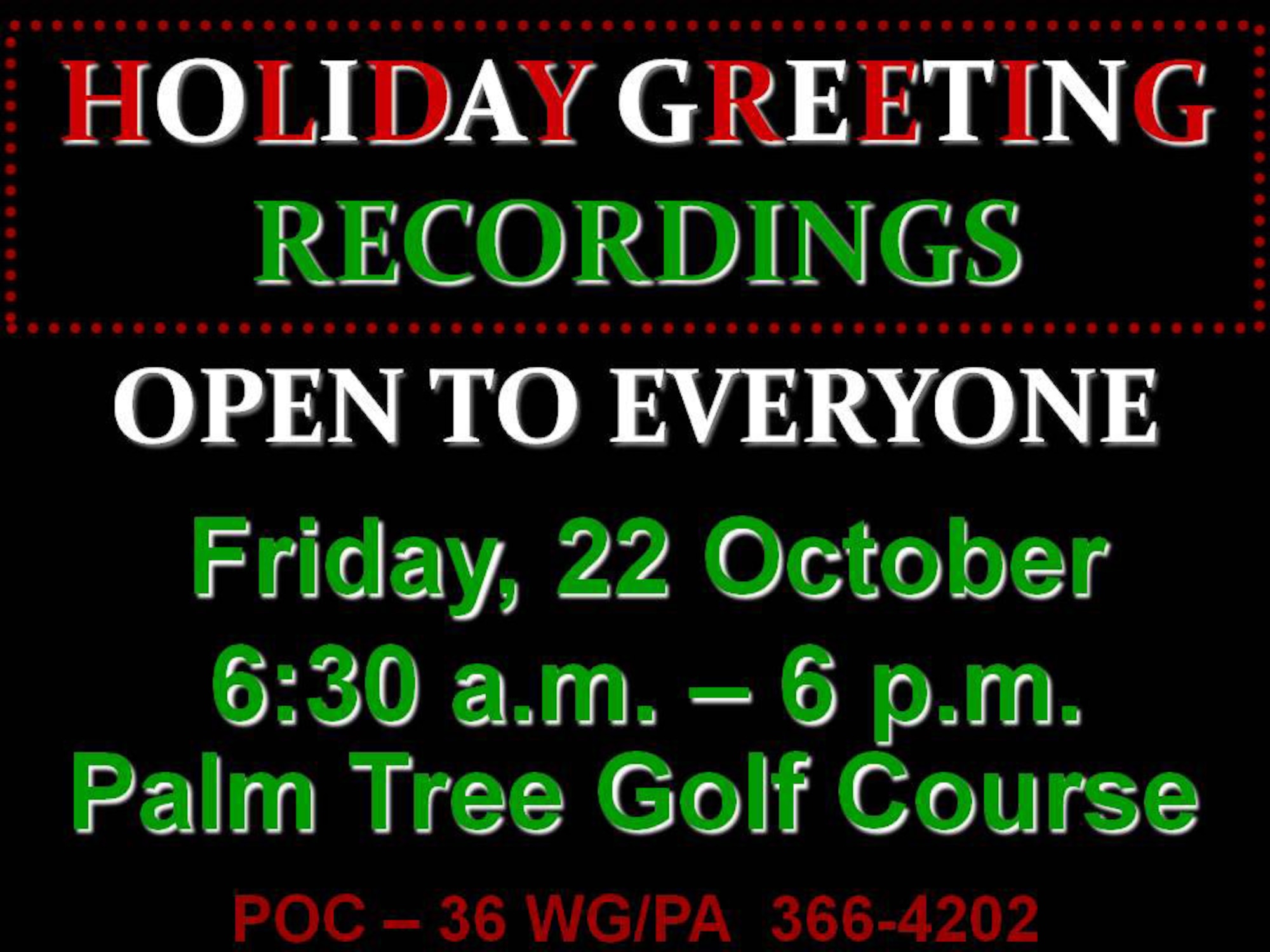 Holiday Greeting Recordings, 22 Oct. 