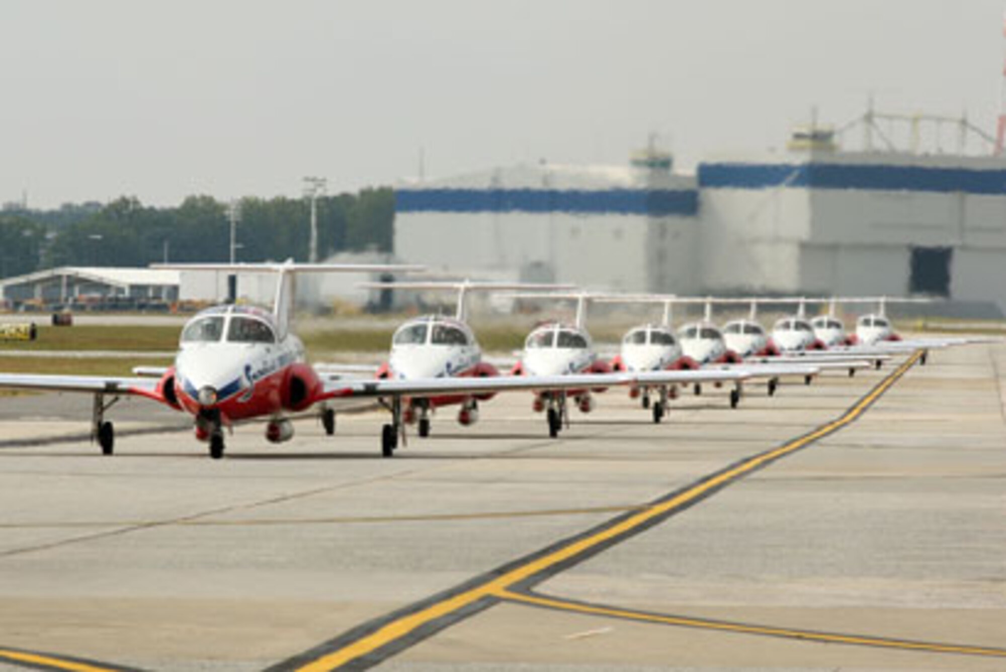 The aerial performance team the Canadian Snowbirds arrived at Dobbins Air Reserve Base Oct 12 in preparation for the "Wings Over Atlanta 2010" Air Show. (U.S. Air Force Photo/Don Peek)