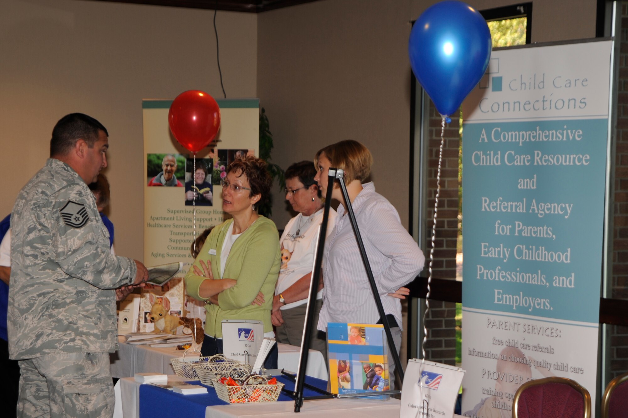 The 21st Space Wing hosted a Combined Federal Campaign information fair Oct. 5 at the Peterson Club on Peterson Air Force Base to kick off the 2010 CFC. Dozens of representatives from local and national charitable organizations were on hand to discuss their organizations and how donations fund their programs. The CFC, the world’s largest workplace giving program, is underway now through December and supports nearly 3,000 organizations worldwide. The 21st Space Wing’s goal this year is to get a 25 percent participation rate and inspire a culture of giving.  (U.S. Air Force photo/Dennis Howk)