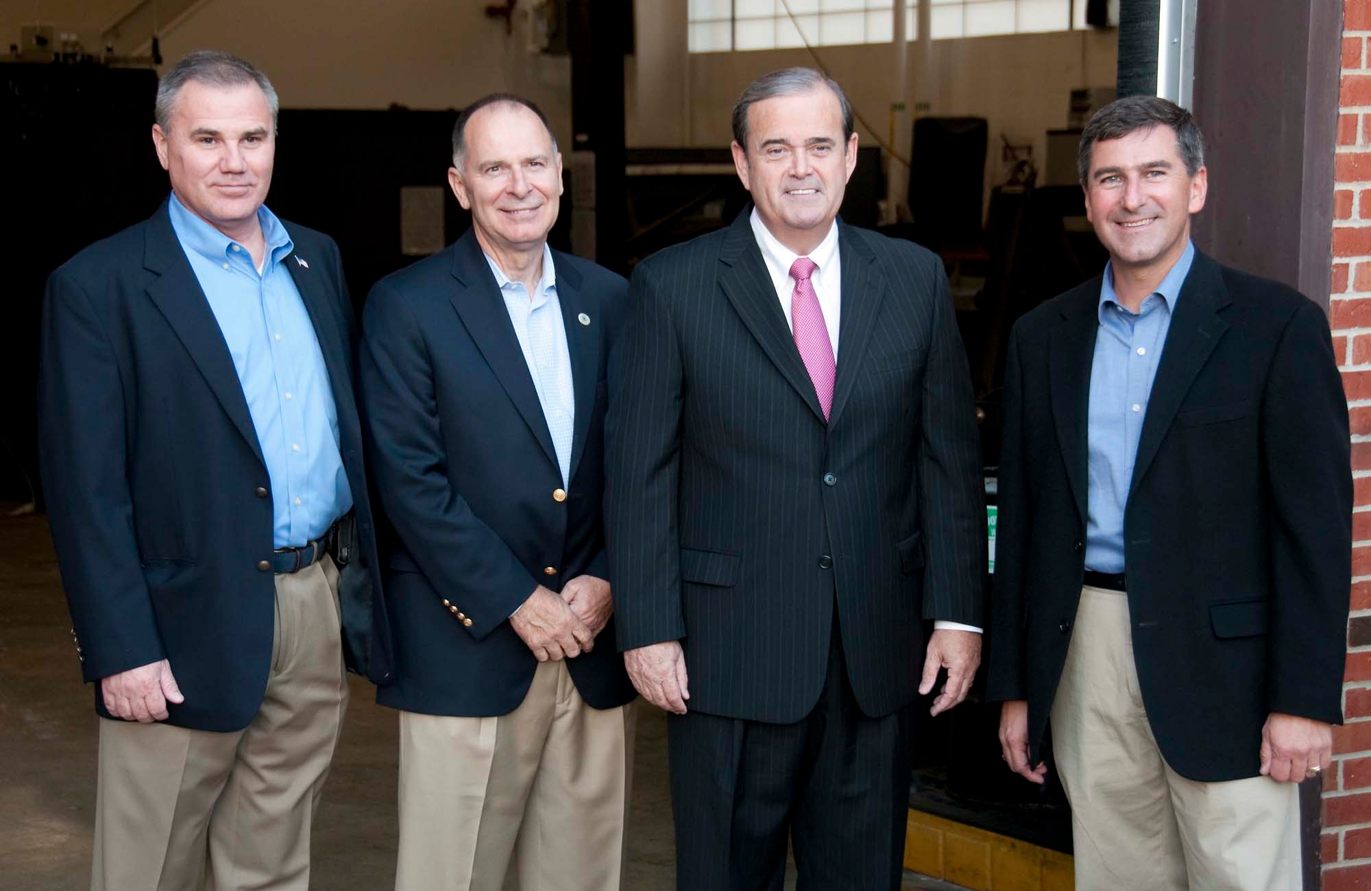 U.S. Congressman Jerry Costello of Illinois 12th District at the 60th Anniversary of the 126th Air Refueling Wing at Scott Air Force Base on Oct. 2.  The congressman toured much of the facility, including communications set up and fabrication hanger with (left to right) Brig. Gen. James Schroeder, Assistant Adjutant General-Air for the Illinois National Guard; Maj. Gen. William Enyart, Adjutant General of the Illinois National Guard; Congressman Jerry Costello; and Col. Peter Nezamis, Commander of the 126th. (Photo by Pfc. Jason Northcutt, 139th Mobile Public Affairs Detachment)