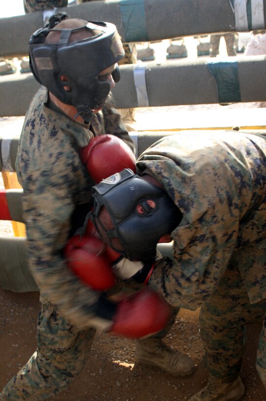 Recruits practice their Marine Corps Martial Arts skills during the body sparring portion of the Crucible Oct. 12. The recruits are from platoons 3207 and 3208, Company I, 3rd Recruit Training Battalion, Recruit Training Regiment.