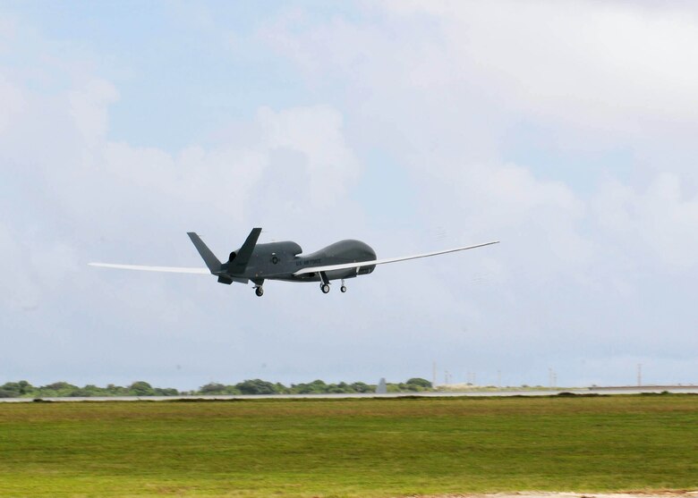 An RQ-4 Global Hawk takes off Oct. 7, 2010, from Andersen Air Force Base, Guam. This was its first take-off since its arrival Sept. 20, 2010 and it's the only permanently stationed aircraft on Andersen AFB. (U.S. Air Force photo/Senior Airman Nichelle Anderson)
