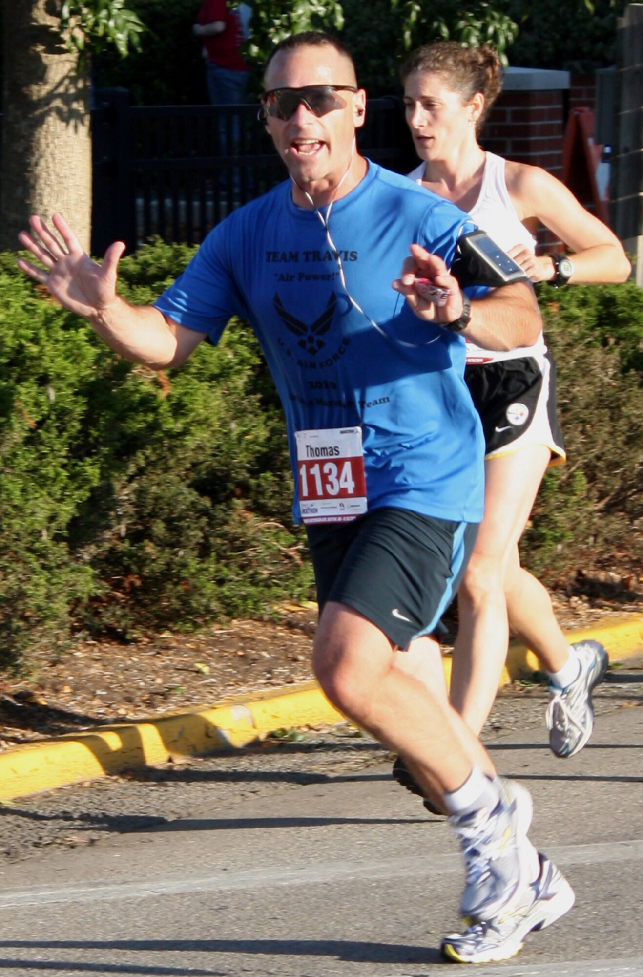 TRAVIS AIR FORCE BASE, Calif. -- Master Sgt. Thomas Hall, 60th MDSS, crosses the 11 mile mark during the 14th annual Air Force Marathon in Fairborn, Ohio on Sept. 18. (U.S. Air Force photo/Senior Airman Amelia Leonard)