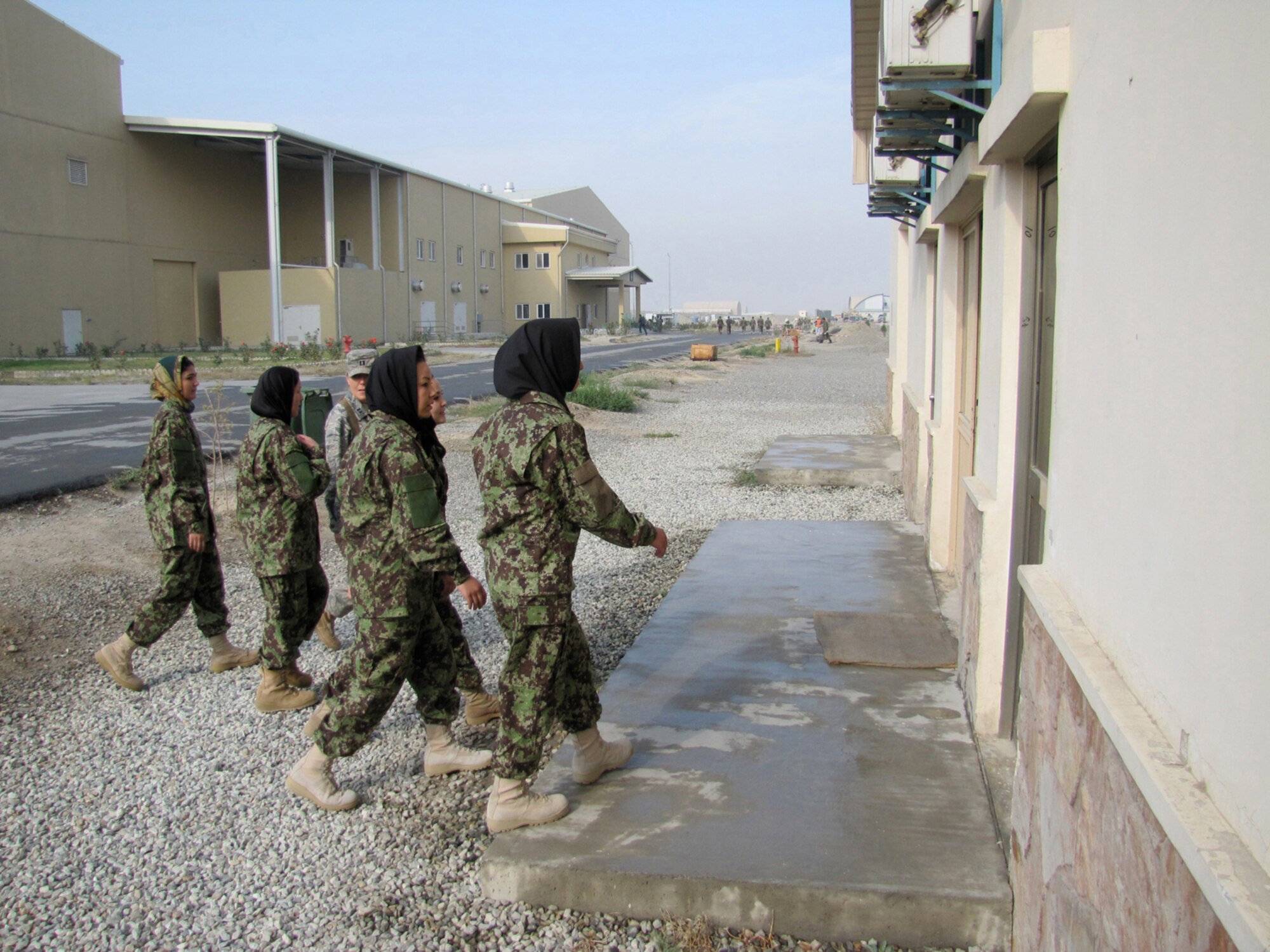 Five newly commissioned female Afghan Lieutenants take their initial English Comprehension Level assessment at the Kabul English Language Training Center at the air force base in Kabul on October 13, 2010. (Mass Communications Specialist First Class Elizabeth Burke/RELEASED).