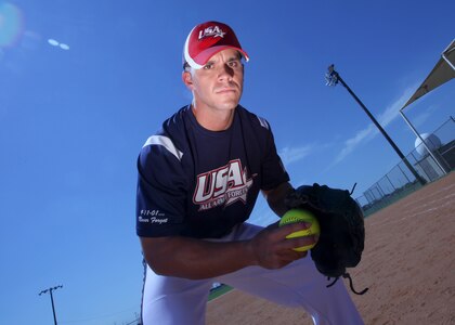 Richard Burley, 737th Training Support Squadron, was named to both the All-Armed Forces and All-Air Force softball teams as a right-fielder. (U.S. Air Force photo/Robbin Cresswell)