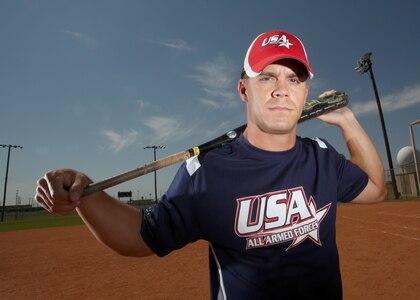 Richard Burley, 737th Training Support Squadron, was named to both the All-Armed Forces and All-Air Force softball teams as a right-fielder. (U.S. Air Force photo/Robbin Cresswell)