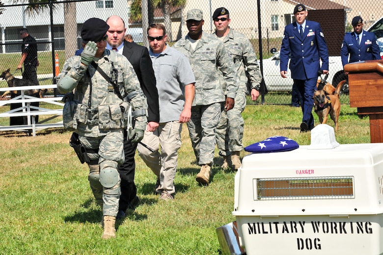 “It was one of the hardest tasks I’ve accomplished since entering the Air Force. Leading him up the steps to the veterinary clinic – knowing he wouldn’t be walking back out with me,” said Staff Sgt. Justin Sonnier. After battling cancer for some time, Pancho was laid to rest by Army Capt. Ericka Carroll, base veterinarian, “Pancho
accomplished so much during his time at Patrick. The loss of any animal hurts, but especially one whose lifetime contributions have left an unforgettable mark on those he served,” Capt. Carroll said.
