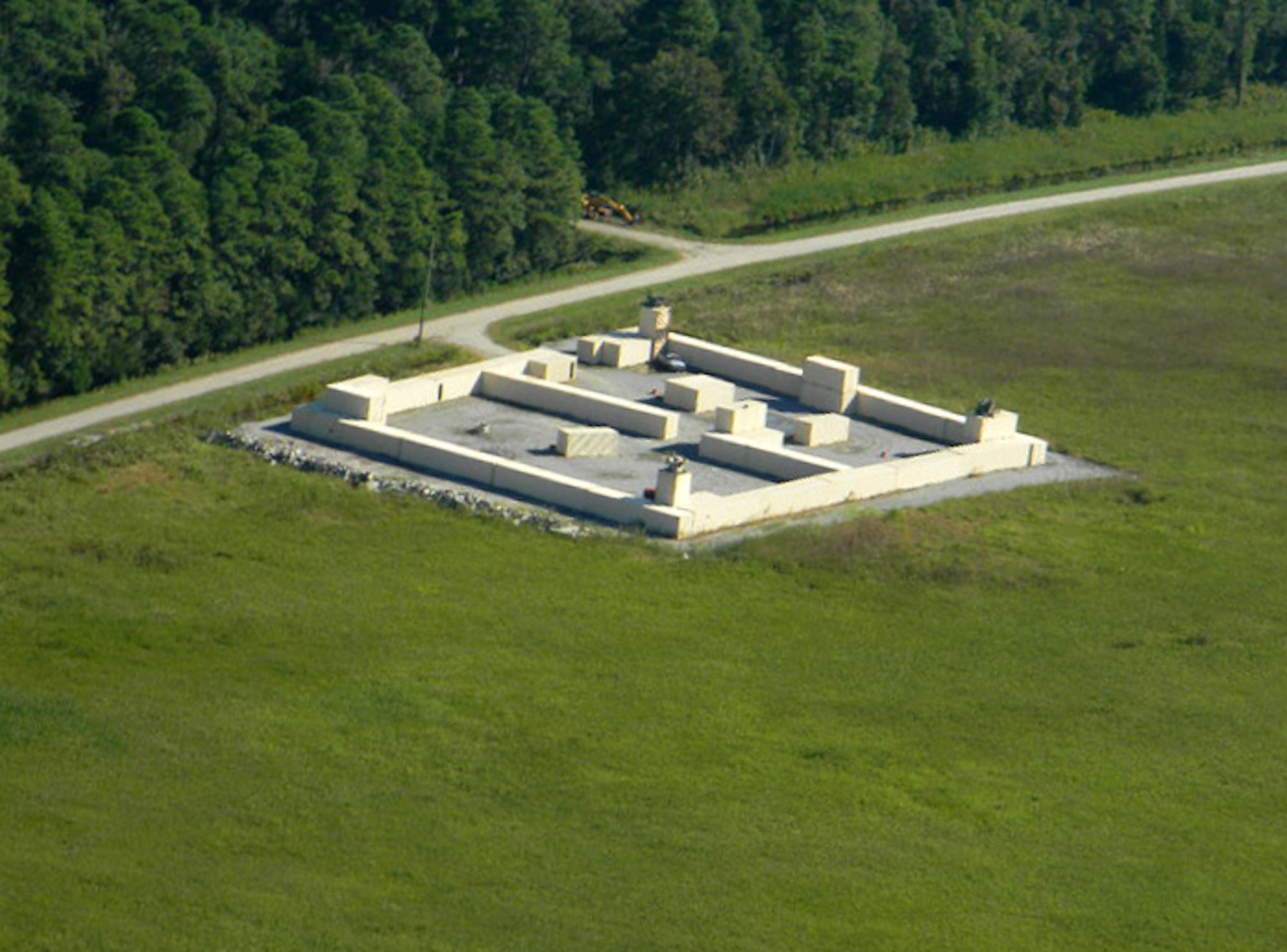 LANGLEY AIR FORCE BASE, Va. – An aerial view of the newest urban complex target on Dare County Bombing Range, Outer Banks, N.C., was completed two weeks ago.  The range encompasses a total area of 46,621 acres and contains two separate and independent weapon impact areas.  The range’s mission is to meet the F-15E training requirements of not only the 4th Fighter Wing at Seymour Johnson Air Force Base, N.C., but also the Navy and Marine Corps.  (U.S. Air Force photo courtesy photo) (released))