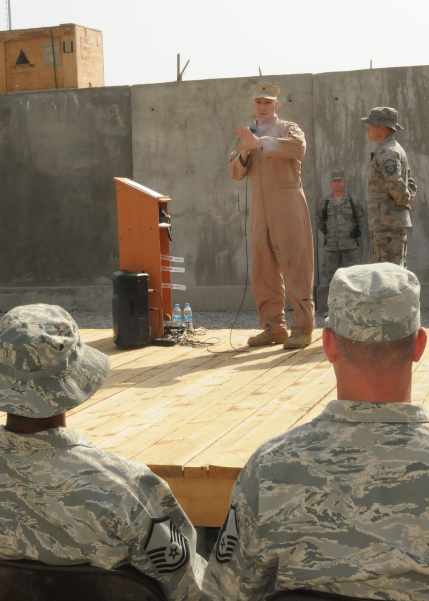 Kabul, Afghanistan - Brig. Gen. David Allvin of the 438th AEW honored the seven inductees in the 2010 Senior NCO Induction Ceremony on Oct 14. Gen. Allvin stressed to the inductees that even though they weren’t receiving the full ceremony would get back at home this inductee service would mean just as much or even more. (U.S. Navy photo by Mass Communications Specialist 3rd Class Jared E. Walker / RELEASED).
