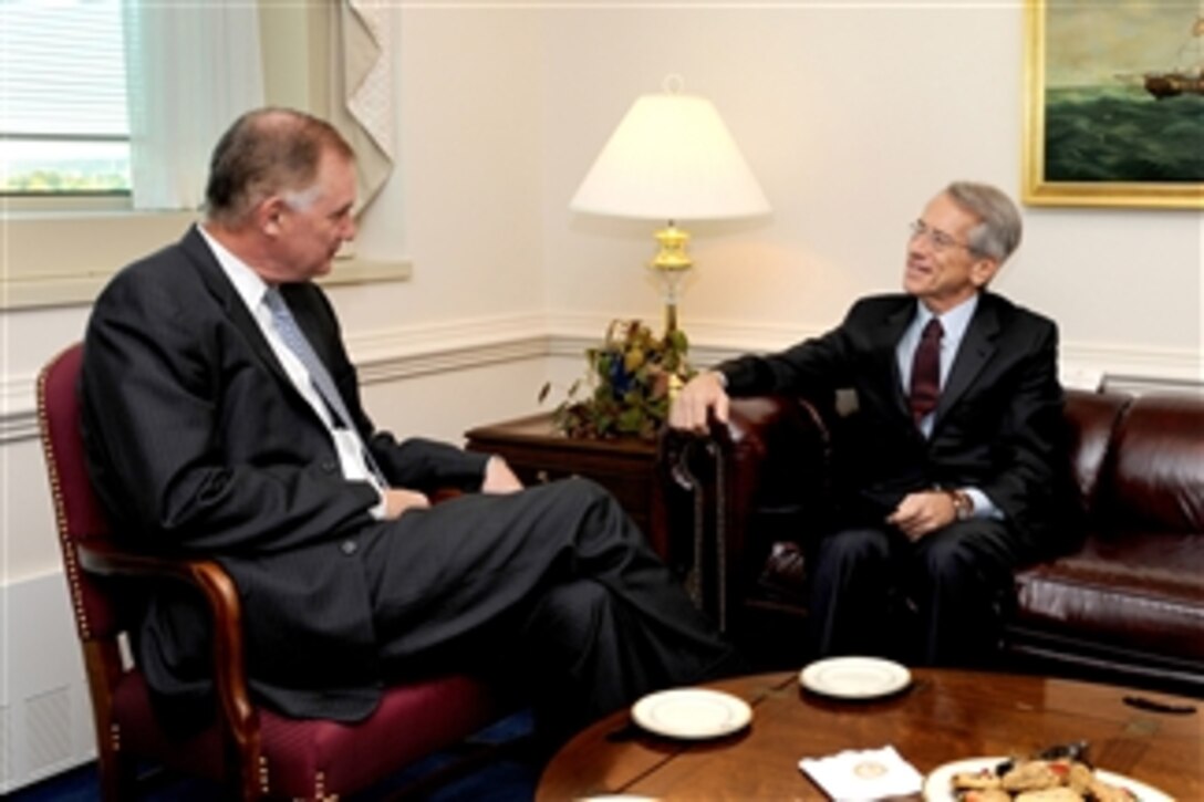 Italy's Ambassador to the U.S. Giulio Terzi di Sant'Agata (right) meets with Deputy Secretary of Defense William J. Lynn III (left) in the Pentagon on Oct. 13, 2010.  