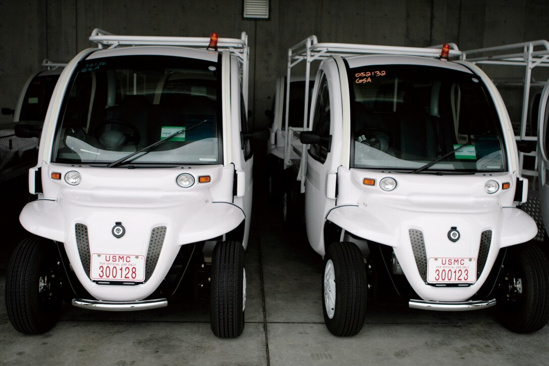 Environmentally-friendly electric vehicles were unveiled by Garrison Mobile Equipment Oct. 14 at the Ocean Breeze Club on Camp Foster.