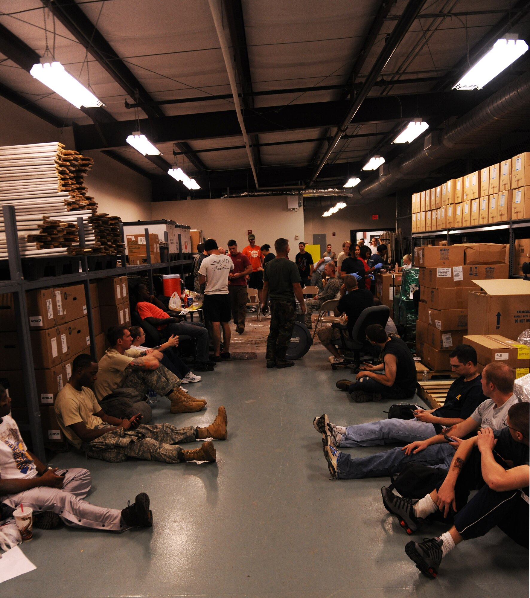 MOODY AIR FORCE BASE, Ga. -- Volunteers wait their turn to become injured personnel for a Major Accident Response Exercise held here Oct. 15. Approximately 100 members wore moulage injuries varying in severity for the exercise. (U.S. Air Force photo/Airman 1st Class Benjamin Wiseman)