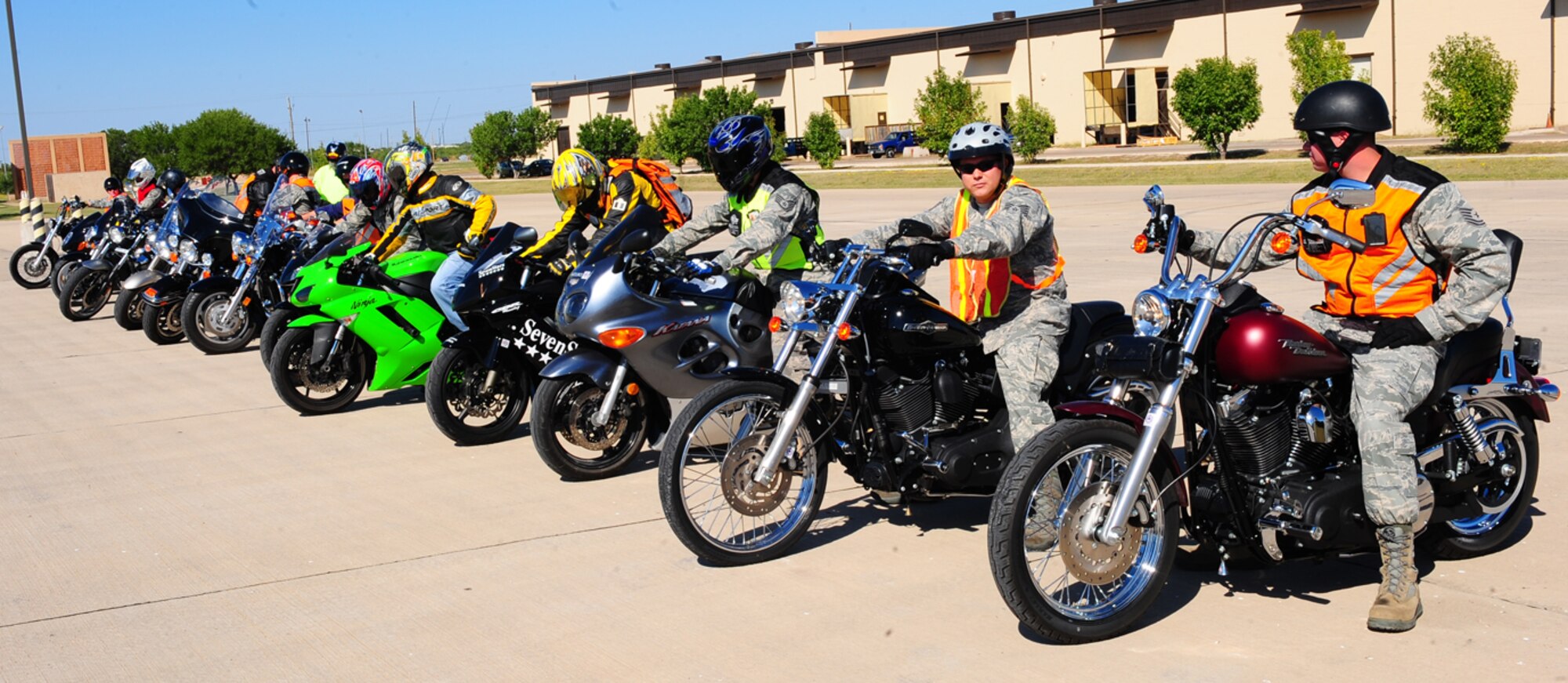 DYESS AIR FORCE BASE, Texas—Airmen from the 317th Airlift Group partake in their Commander’s motorcycle safety awareness ride, here Oct. 14. The members began their ride on base and rode 46 miles to enhance their skills in group and individual riding. (U.S. Air Force photo/Airman 1st Class Chelsea Cummings)
