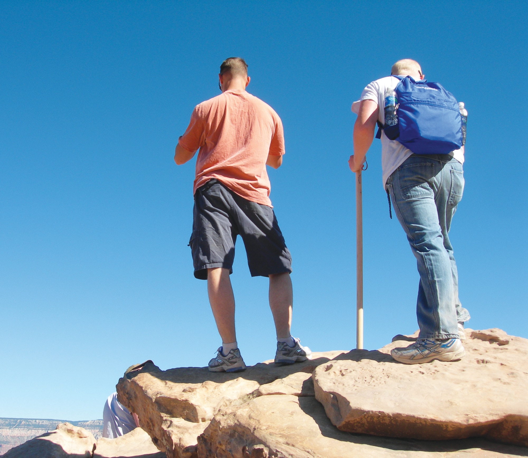 Hikers stop to view the Grand Canyon during the six-mile hike on September 25th.  The Luke base chapel and The Oasis, a Christian group at Luke Air Force Base, Arizona, planned the trip so single Luke Airmen could have a fun vacation with Christian fellowship.  (U.S. Air Force photo/Airman 1st Class Roman Weber)