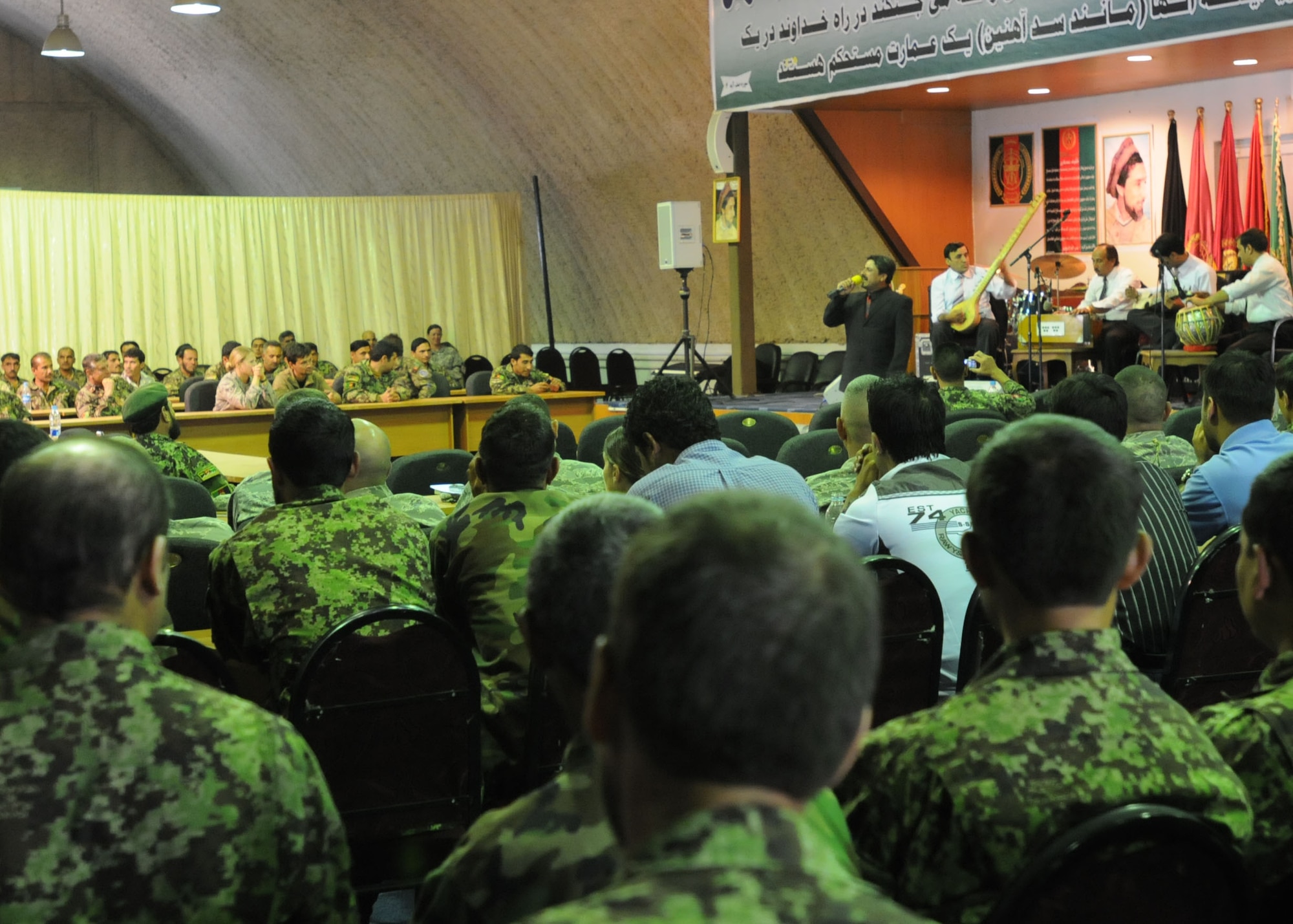 101016-N-6541W-057 KABUL, Afghanistan - The United States Air Force Central Command Band plays to an Afghan and NATO Air Training -Afghanistan audience in Kabul, Afghanistan on Oct. 16. This morale event featured both the AFCENT Band and the Afghan National Army Band play. (U.S. Navy photo by Mass Communication Specialist 3rd Class Jared Walker/ RELEASED).
