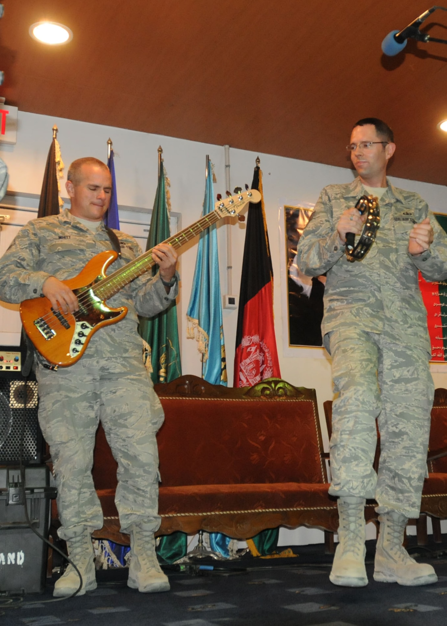 101016-N-6541W-035 KABUL, Afghanistan - The United States Air Force Central Command Band plays to an Afghan and NATO Air Training -Afghanistan audience in Kabul, Afghanistan on Oct. 16. This morale event featured both the AFCENT Band and the Afghan National Army Band play. (U.S. Navy photo by Mass Communication Specialist 3rd Class Jared Walker/ RELEASED).