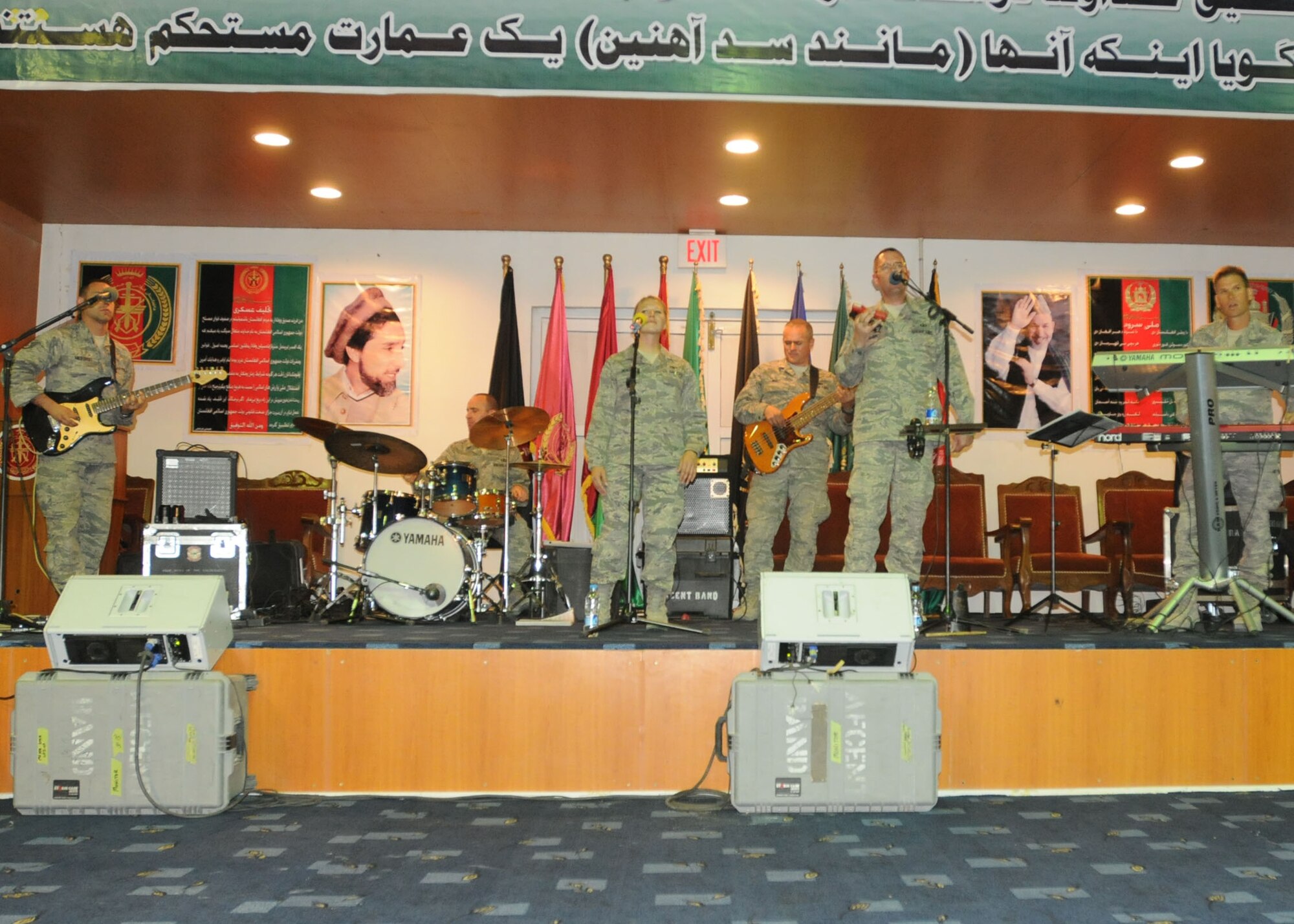 101016-N-6541W-025 KABUL, Afghanistan - The United States Air Force Central Command Band plays to an Afghan and NATO Air Training -Afghanistan audience in Kabul, Afghanistan on Oct. 16. This morale event featured both the AFCENT Band and the Afghan National Army Band play. (U.S. Navy photo by Mass Communication Specialist 3rd Class Jared Walker/ RELEASED).