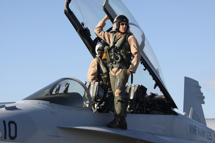 Maj. Timothy Cooper, pilot with Marine All-Weather Fighter Attack Squadron 225, boards an F/A-18 Hornet in preparation for an air-toair exercise with the Japan Air Self-Defense Force during a bilateral exercise here Oct. 19. The weeklong exercise was an opportunity for Japanese and U.S. forces to improve operational effectiveness and continue to break down communication barriers.