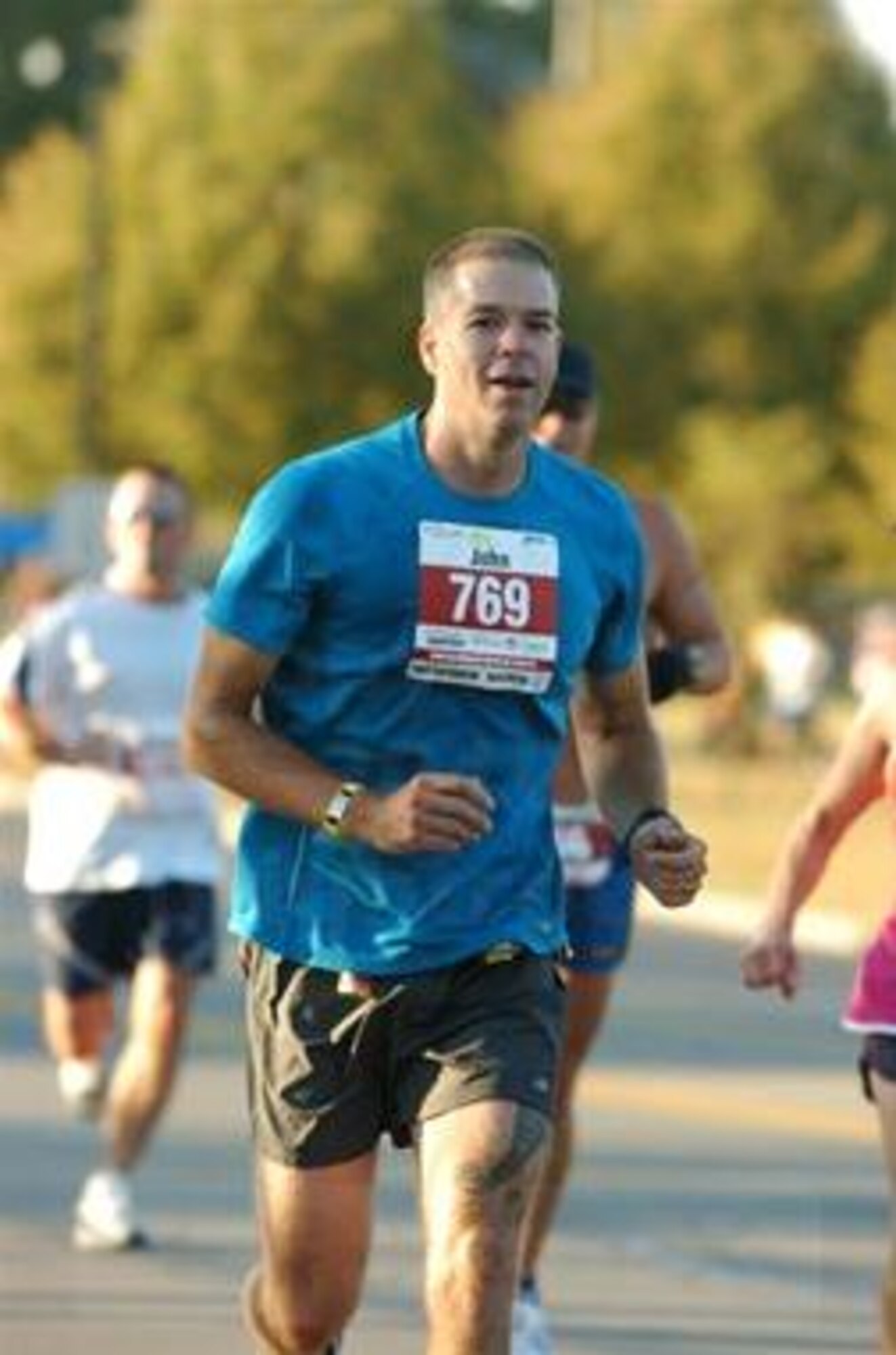 Tech. Sgt. John Donelson of the 917th Maintenance Squadron participates in the Air Force Marathon at Wright-Patterson Air Force Base, Ohio, Sept. 18, 2010.  Sergeant Donelson, for whom this was the second marathon, said the experience is like no other and looks forward to running his next one. (Courtesy photo)