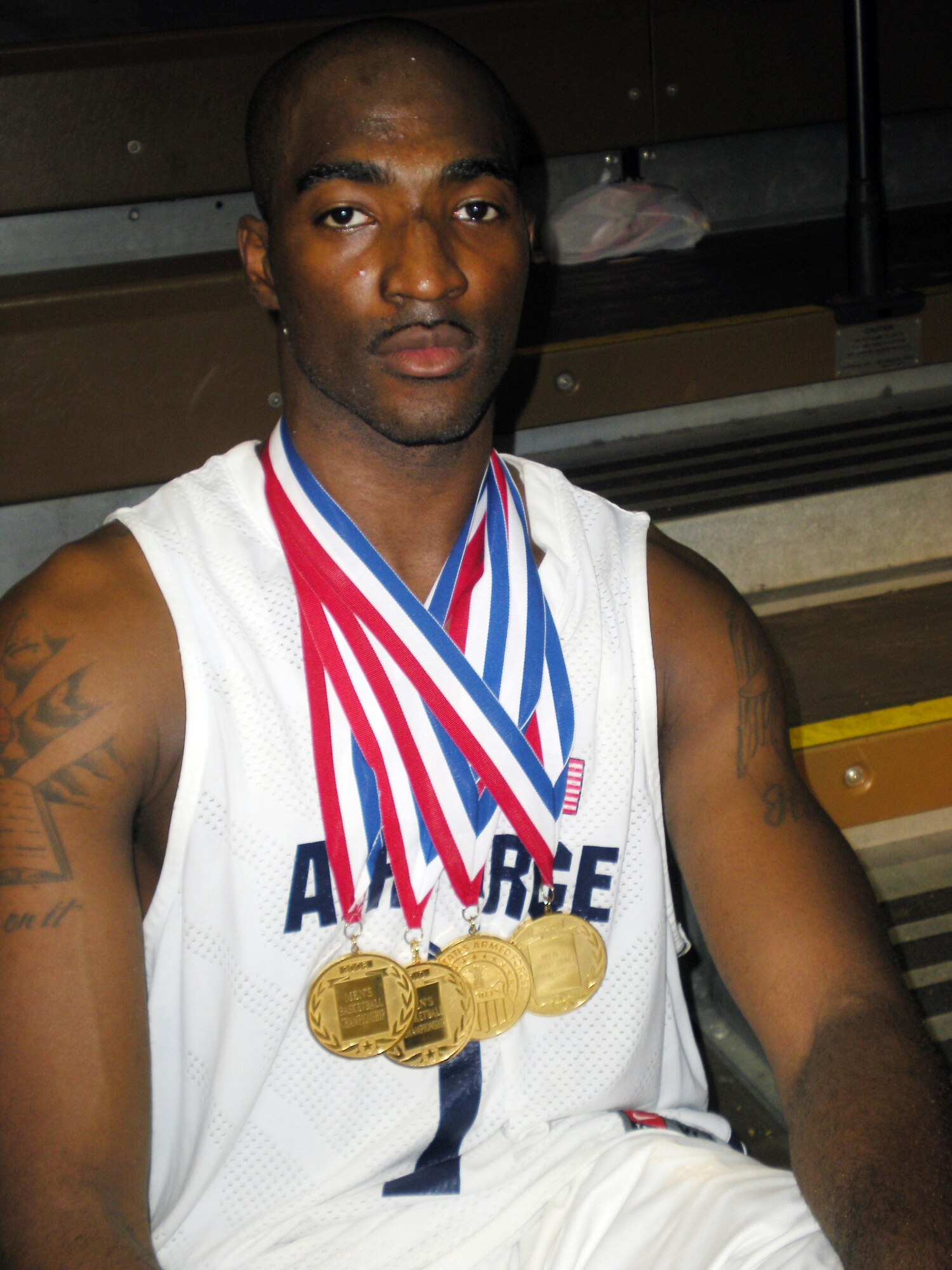 James Lewis, a Senior Airman with the 460th Comptroller Squadron, helped the Air Force team win the Armed Forces Basketball Tournament for the fourth year in a row. This year's team had to scratch out every win as the majority of the team could not return due to deployments and other obligations.