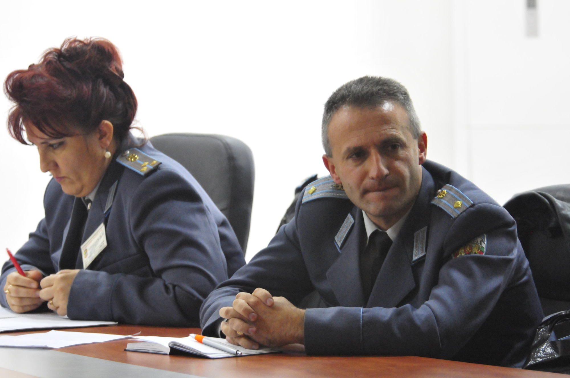 Bulgarian Air Force Officers attend a round-table discussion on the history and future of flight medicine, Oct. 19 at Graf Ignatievo Air Base, Bulgaria. Airmen from the 86th Airlift Wing and 435th Air Ground Operations Wing at Ramstein Air Base, Germany joined airmen from throughout U.S. Air Forces in Europe in Plovdiv, Bulgaria, for Thracian Fall 2010, a week of on-site training designed to building the partnership between the U.S. and Bulgarian Air Force. (U.S. Air Force photo by Tech. Sgt. Michael Voss)