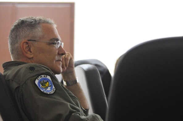 86th Medical Squadron Flight Surgeon Lt. Col. Robert Lehman ponders a question posed during a round-table discussion on the history and future of flight medicine, Oct. 19 at Graf Ignatievo Air Base, Bulgaria. Airmen from the 86th Airlift Wing and 435th Air Ground Operations Wing at Ramstein Air Base, Germany, joined Airmen from throughout U.S. Air Forces in Europe in Plovdiv, Bulgaria, for Thracian Fall 2010, an on-site training designed to build the partnership between the U.S. and Bulgarian Air Force. (U.S. Air Force photo by Tech. Sgt. Michael Voss) 

