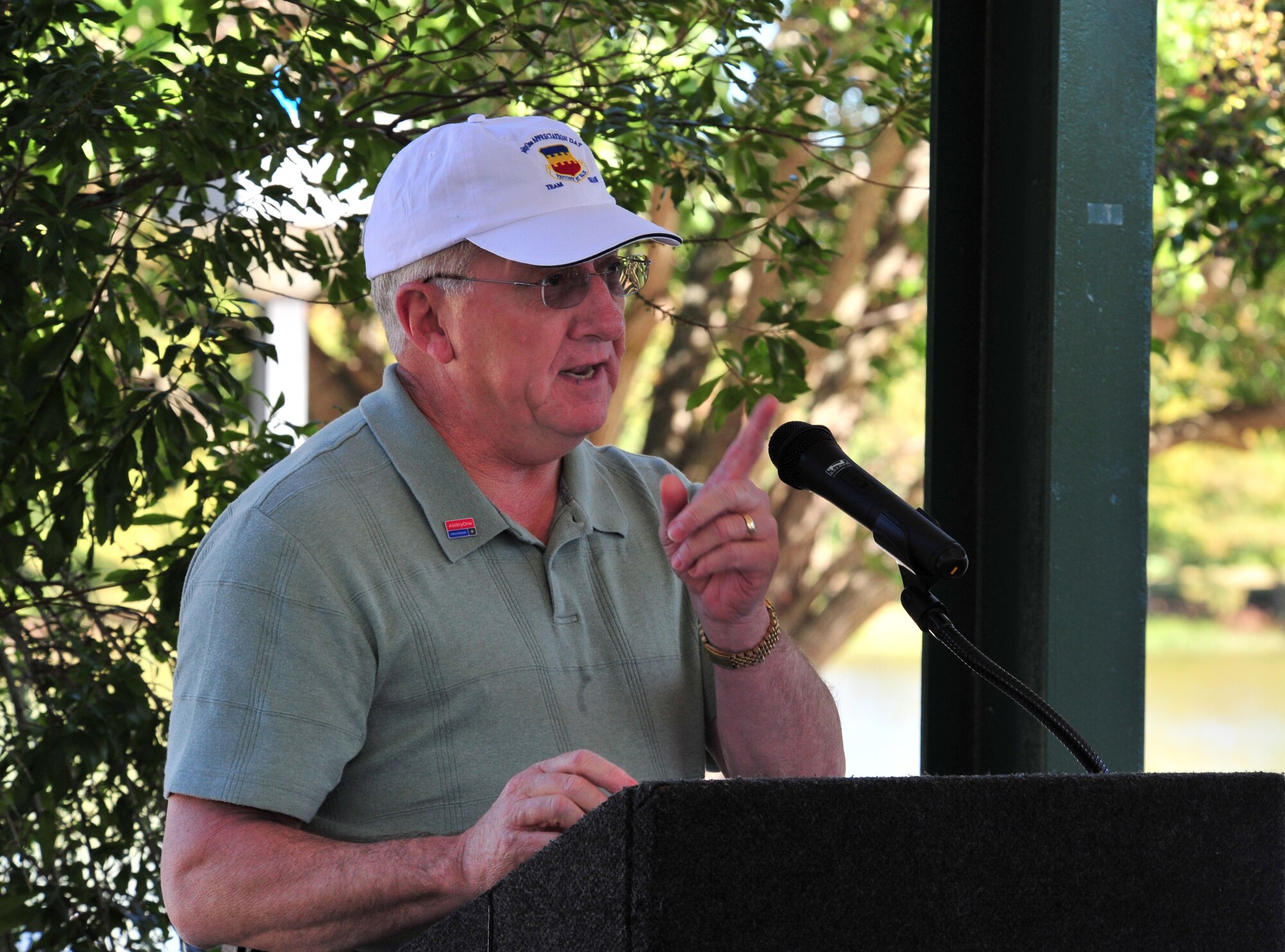 101015-F-8430J-048
SHAW AIR FORCE BASE, S.C. - Barry Lineback, AbilityOne director of business operations in the office of the executive director, speaks during the AbilityOne appreciation picnic at the Memorial Lake pavilion in support of National Disability Employment Awareness Month on Oct. 12, 2010. The AbilityOne program is a federal initiative to help people who are blind or have other severe disabilities find employment by working for nonprofit agencies that sell products and/or services to the U.S. government. (U.S. Air Force photo/Airman 1st Class Amber E. N. Jacobs (Released))