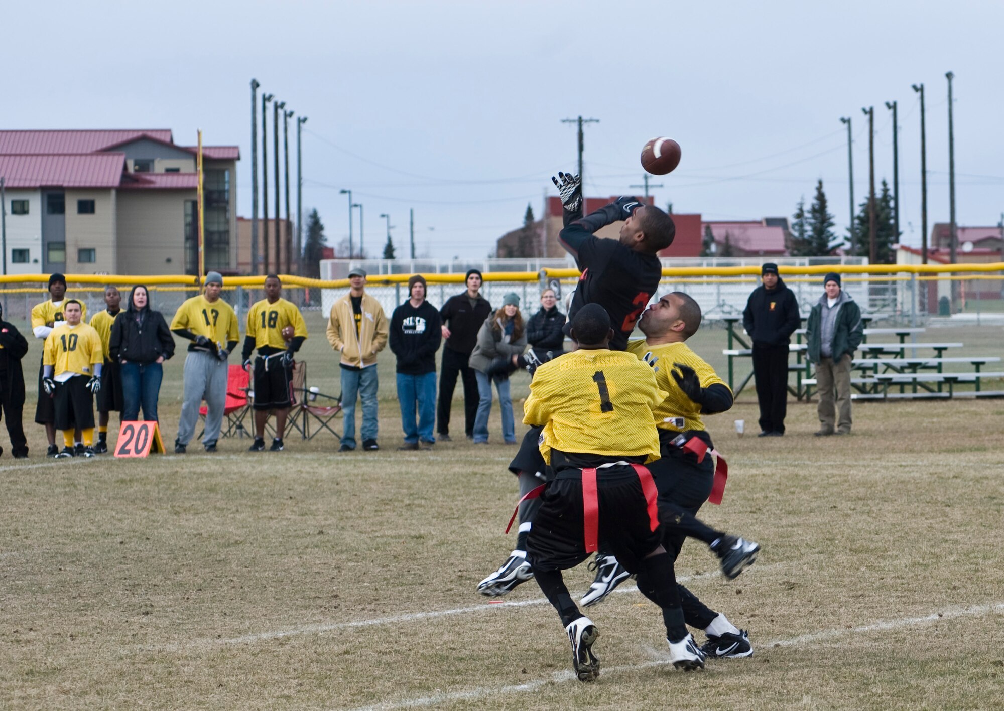 Michael Robinson, Fort Wainwright receiver, misses what would have been the game tying extra point during a game against Joint Base Elmendorf-Richardson. (U.S. Air Force photo/A1C Christopher Gross)