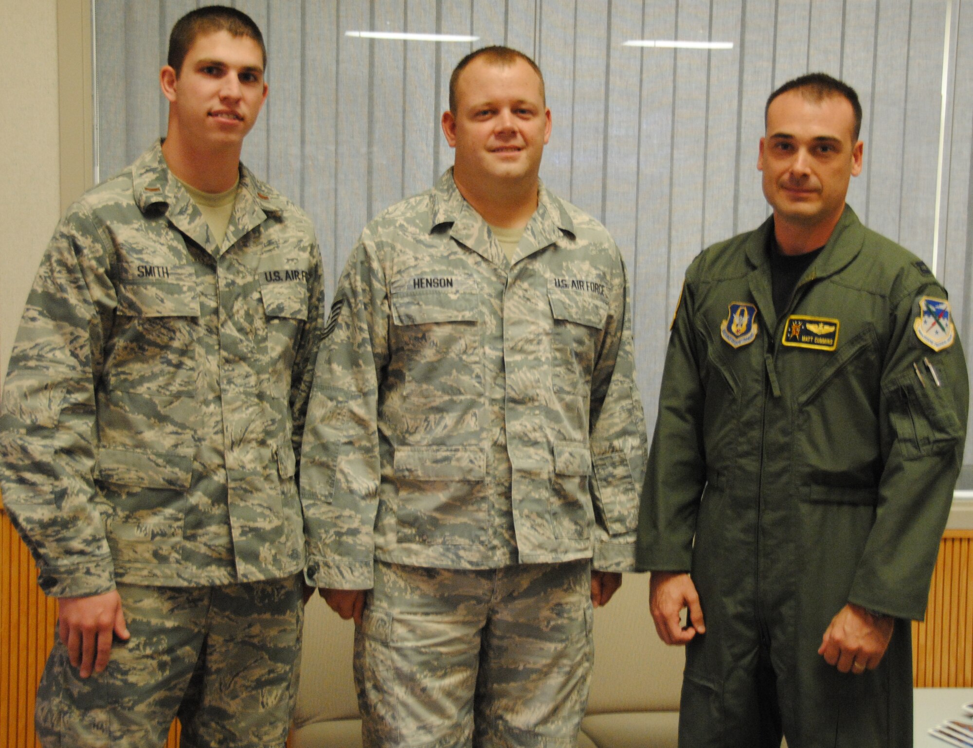 Warriors of the Week- 2nd Lt. Nathan Smith,Tech. Sgt. Joseph Henson and Capt. Matt Cummins(U.S. Air Force photo/Senior Airman Wes Carter) 