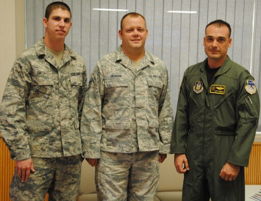 Warriors of the Week- 2nd Lt. Nathan Smith,Tech. Sgt. Joseph Henson and Capt. Matt Cummins(U.S. Air Force photo/Senior Airman Wes Carter) 