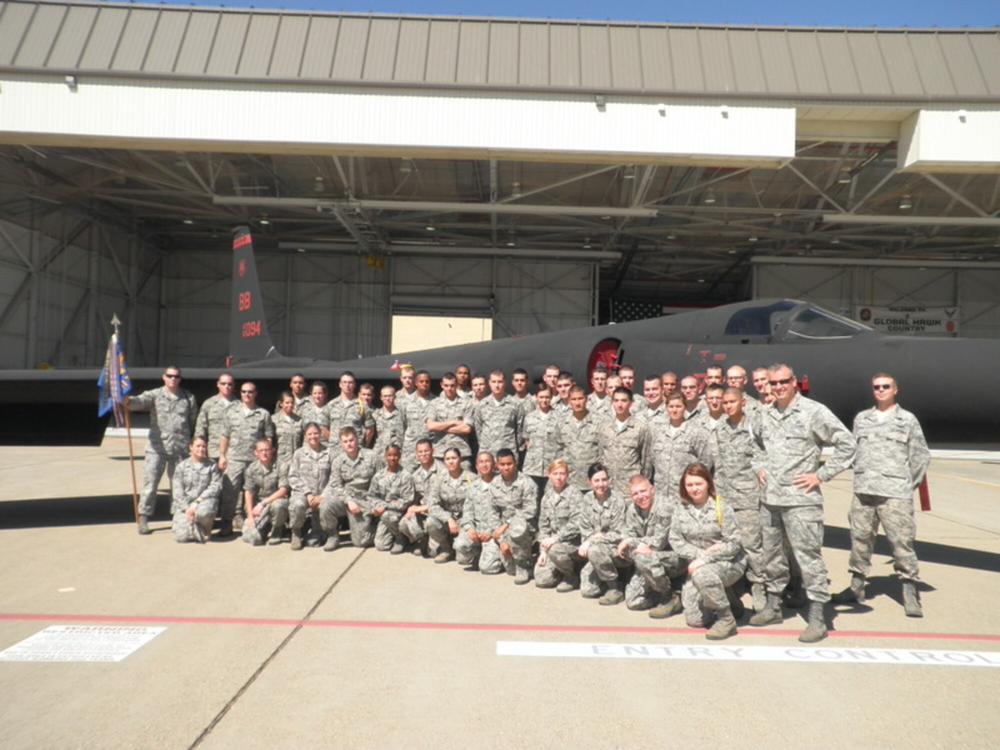 BEALE AIR FORCE BASE, CALIF. – Presidio of Monterey Airmen pose with a U-2 Dragon Lady during an Intelligence, Surveillance and Reconnaissance Orientation Trip to Beale Air Force Base Sept. 24. (Courtesy photo/311th Training Squadron)