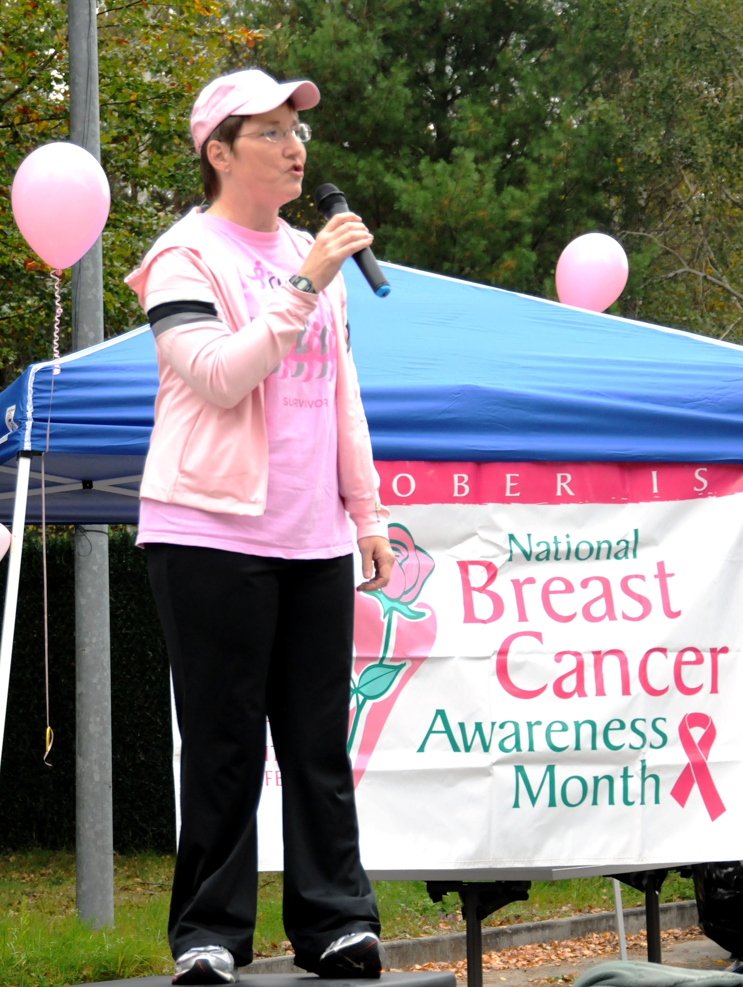 Members from the Kaiserslautern Military Community gather to celebrate Breast Cancer Awareness Month this October. The 5K fun run was held  at the 435th Construction and Training Squadron site and featured guest speaker Col. Tamara A. Averett-Brauer, 86th Aeromedical Evacuation Squadron commander, who is now nine years cancer free. (U.S. Air Force Photo by Airman 1st Class Ciara M. Travis)