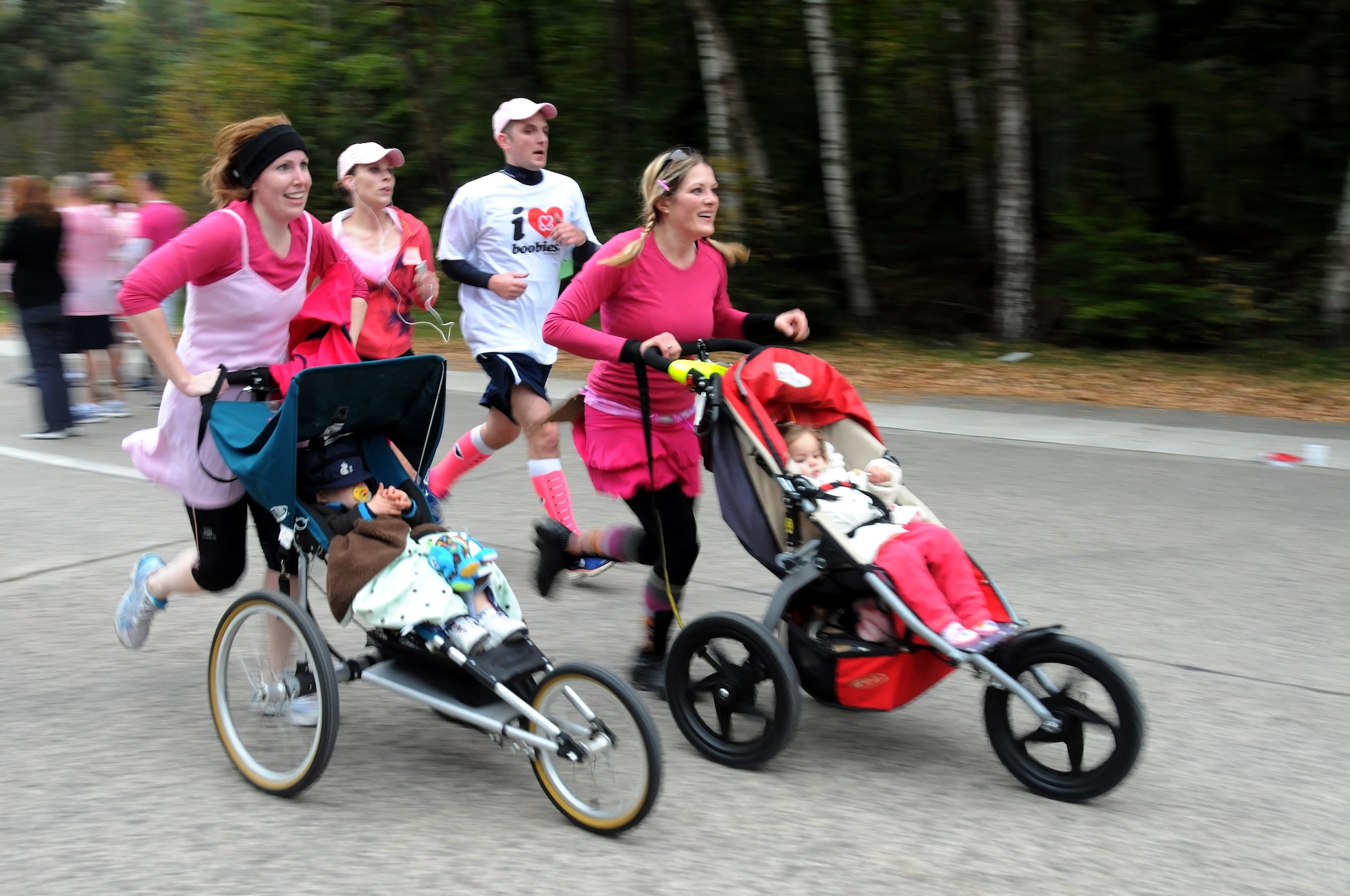 Members from the Kaiserslautern Military Community gather to celebrate Breast Cancer Awareness Month this October. The 5K fun run was held  at the 435th Construction and Training Squadron site and featured guest speaker Col. Tamara A. Averett-Brauer, 86th Aeromedical Evacuation Squadron commander, who is now nine years cancer free. (U.S. Air Force Photo by Airman 1st Class Ciara M. Travis)