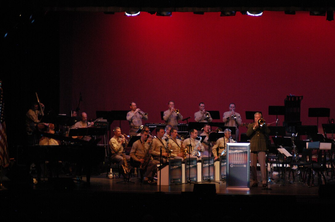 Lt Col Larry H. Lang, Commander and Conductor of the USAF Academy Band, demonstrates his instrumental proficiency with the famous Tommy Dorsey tune, "I'll Be Seeing You".