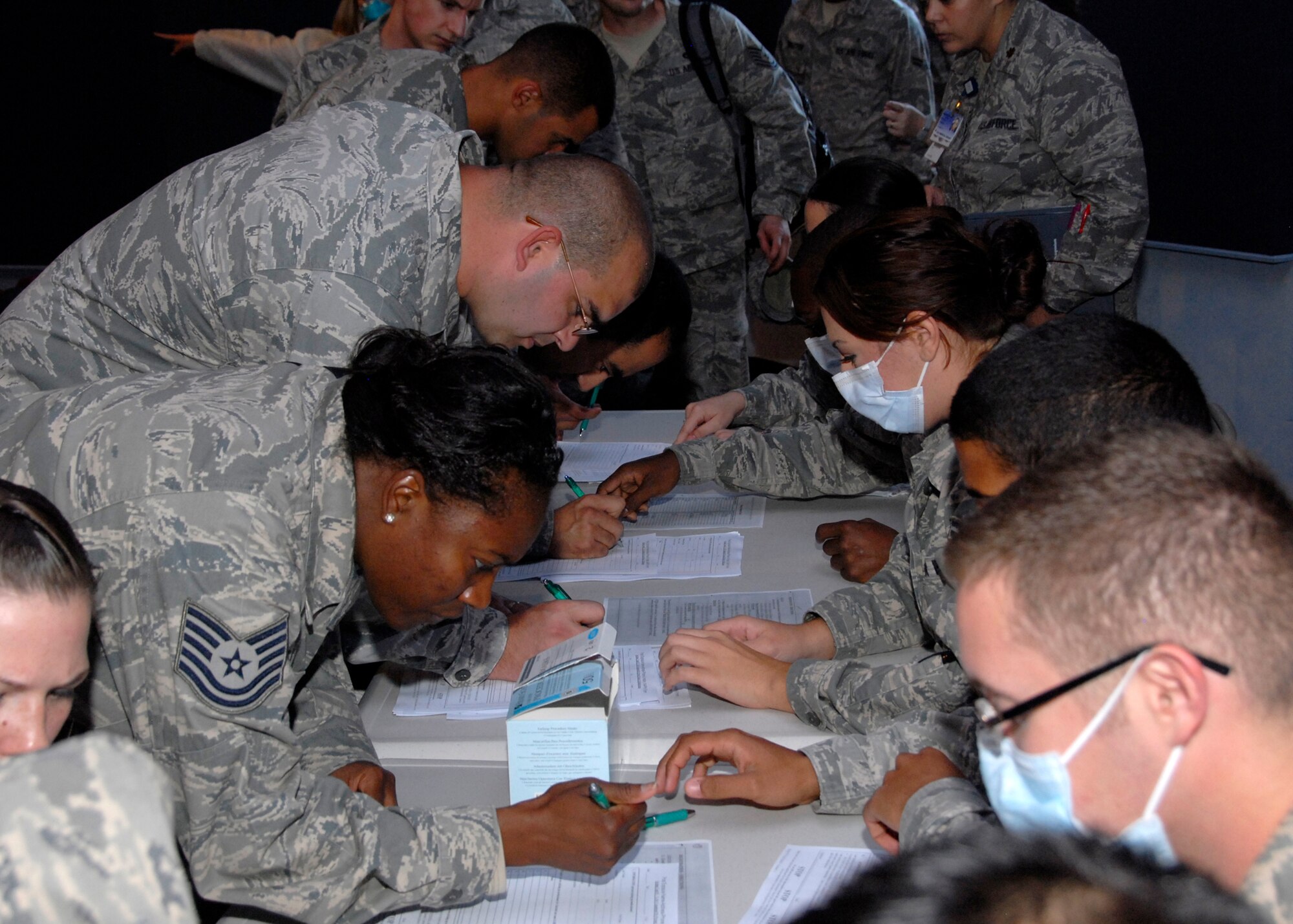More than 50 patients went through the processing line during a base-wide disease containment exercise at Sheppard Air Force Base, Texas, Oct. 20.  The exercise evaluated both base and community capabilities to detect and contain a biological attack. (U.S. Air Force Photo/Mike Litteken)
