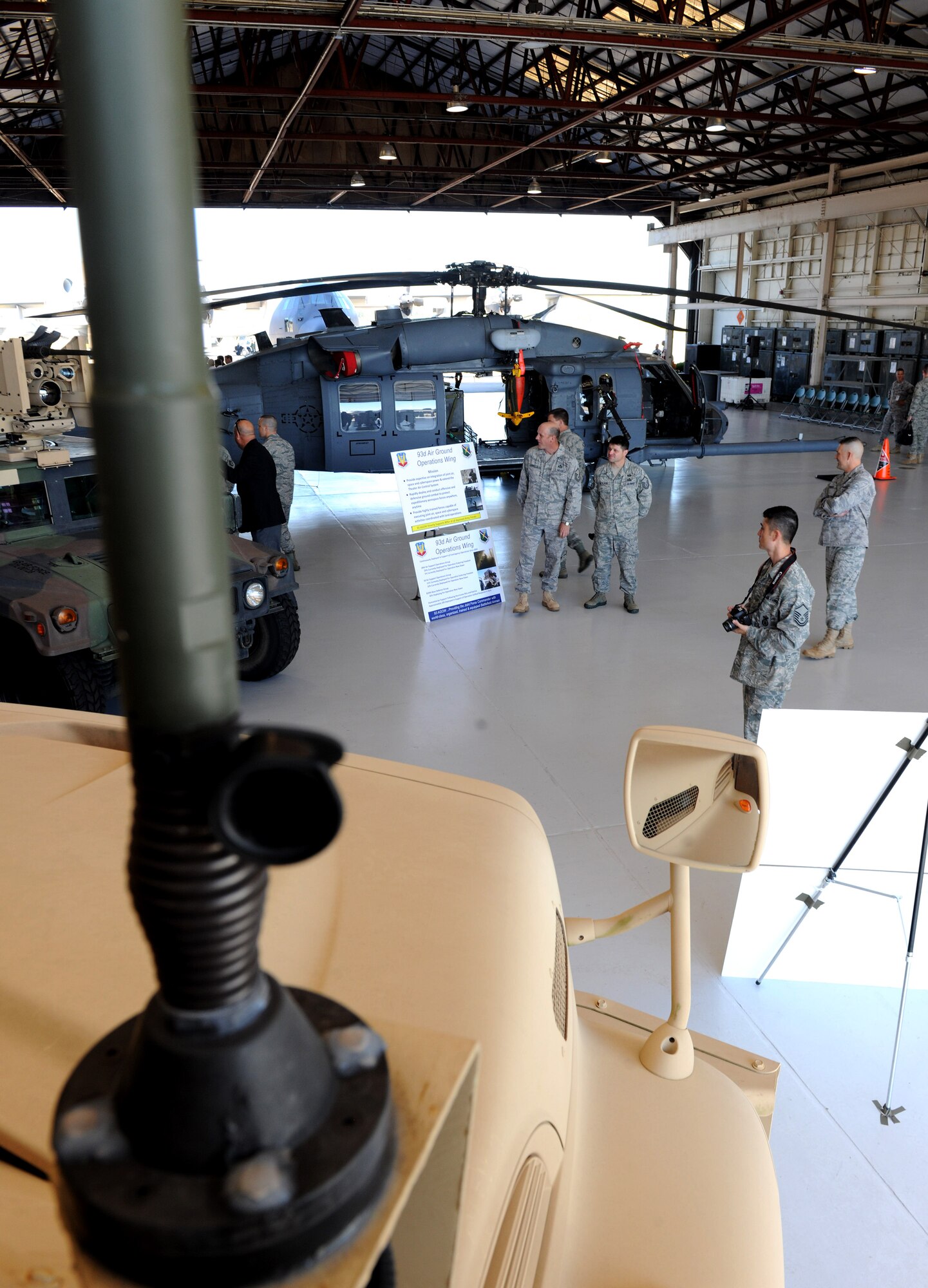 MOODY AIR FORCE BASE, Ga. -- Members from the 93rd Air Ground Operations Wing give a mission capability brief to civic leaders from across the Air Combat Command during a base visit here Oct. 18. The 93rd AGOW had a display of weaponry, tactical gear and military vehicles for the civic leaders to interact with during their visit. (U.S. Air Force photo/Airman 1st Class Benjamin Wiseman
