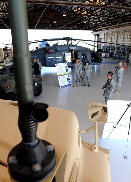 MOODY AIR FORCE BASE, Ga. -- Members from the 93rd Air Ground Operations Wing give a mission capability brief to civic leaders from across the Air Combat Command during a base visit to Moody Air Force Base, Ga., Oct. 18. The 93rd AGOW had a display of weaponry, tactical gear and military vehicles for the civic leaders to interact with during their visit. (U.S. Air Force photo/Airman 1st Class Benjamin Wiseman 
