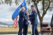 The Assistant Vice Chief of Staff of the Air Force Lt. Gen. William L. Shelton gives command of the Air Force Operational Test and Evaluation Center to Maj. Gen. David J. Eichhorn.
