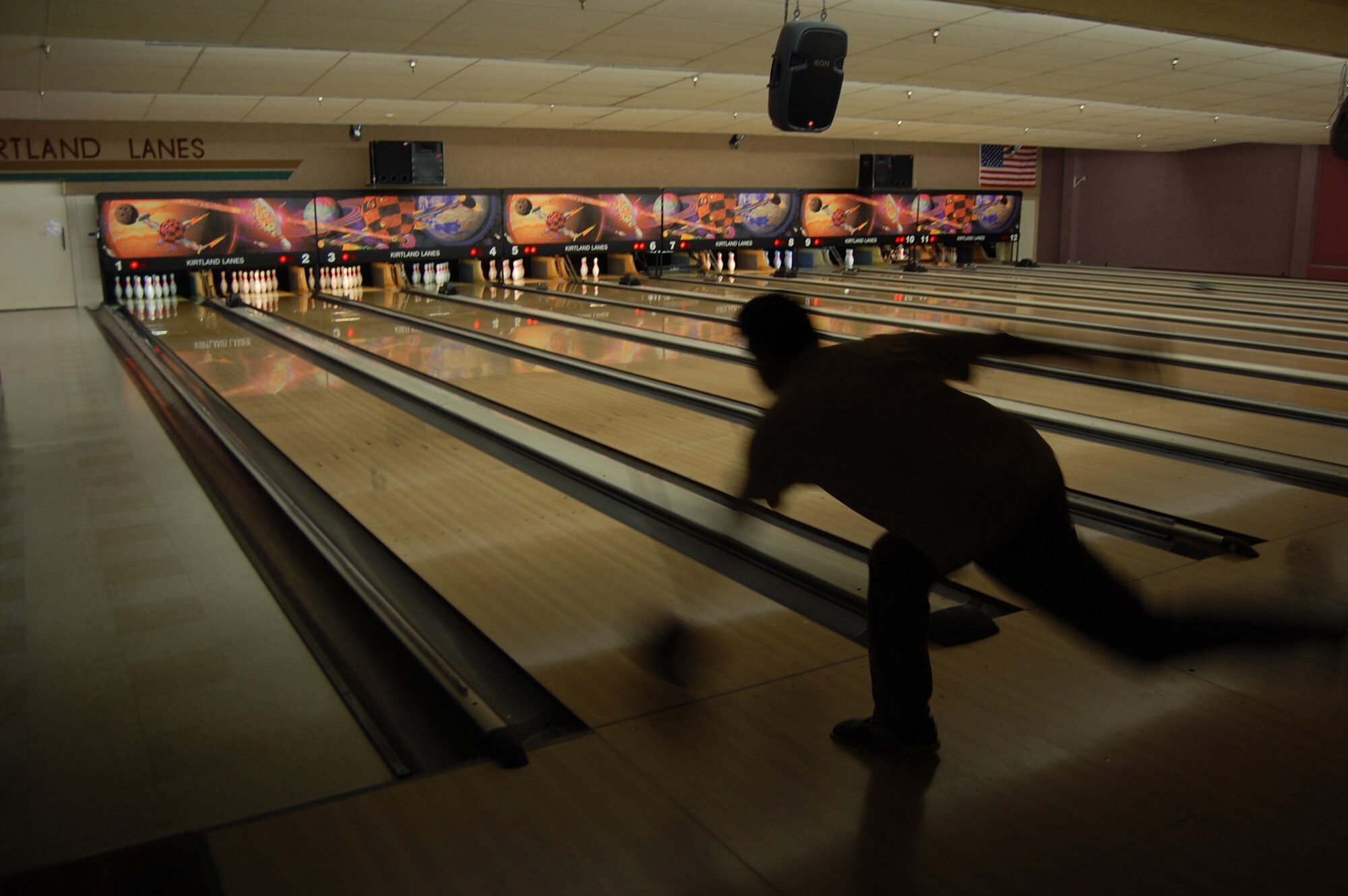 A member of the 377th Medical Group bowls Oct. 13 at Kirtland Lanes during Wing Sports Day.  U.S. Air Force Photo by Jonathan Rejent