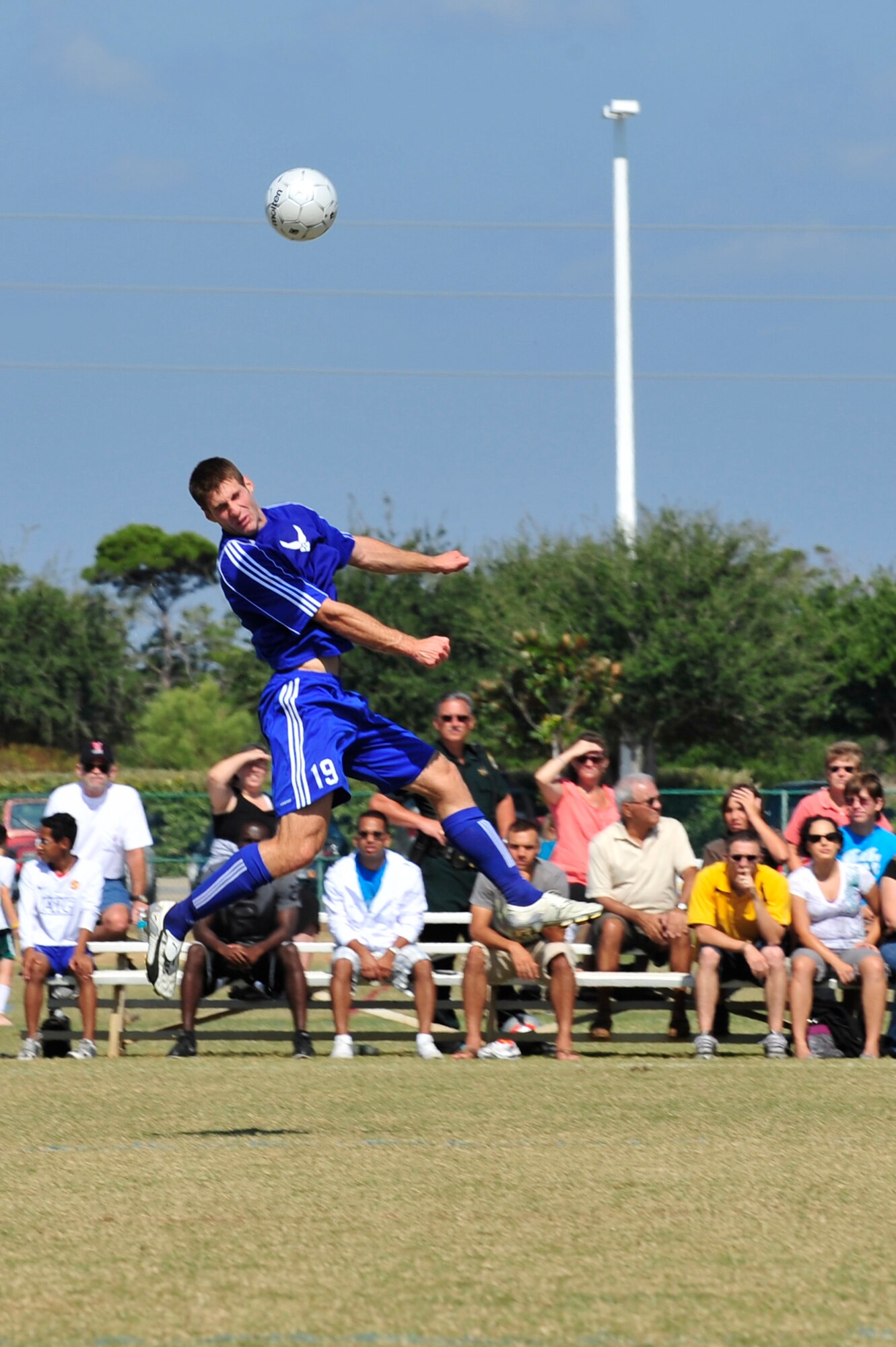 U.S. Air Force Capt. Thomas Petykowski a defender for the Air Force soccer team, heads the ball during an Armed Forces Men's Soccer Championship Semifinal match against the U.S. Army at Morgan Sports Complex, Destin, Fla., Oct. 23, 2010. The Armed Forces Championships are conducted by the Armed Forces Sports council for the purpose of promoting, understanding, goodwill, and competition among the Armed Services. Captain Petykowski is stationed at Dover AFB, De. (DoD Photo by Staff Sgt. Stephanie Jacobs/RELEASED)


