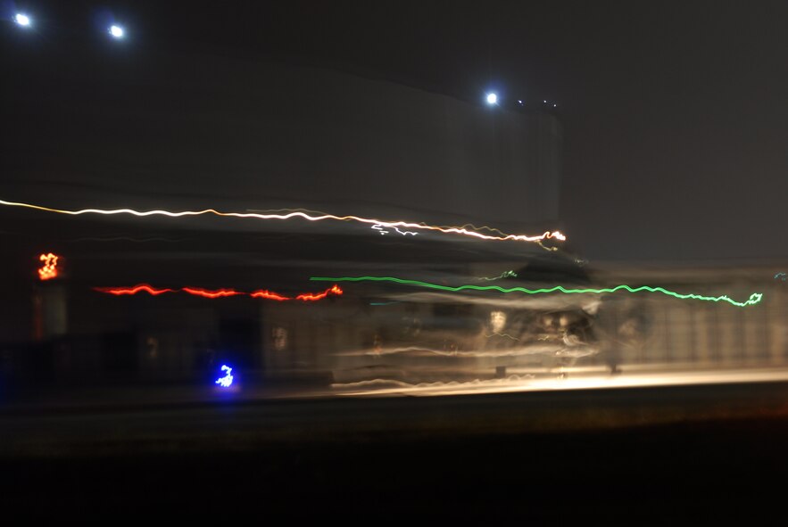 A U.S. Air Force F-16 Fighting Falcon taxis down the flightline following a Max Thunder 10-2 night mission Oct. 20 at Kwangju Air Base, Republic of Korea. (U.S. Air Force photo/Staff Sgt. Eric Burks)