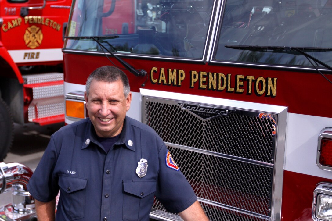 Firefighter David R. Lee, Camp Pendleton’s Fire and Emergency Services, retired Oct. 24, after 30 faithful years of service to Camp Pendleton as both a water treatment specialist and a firefighter. He stands in front of Station 4, where he started and finished his career as a fireman on Camp Pendleton.