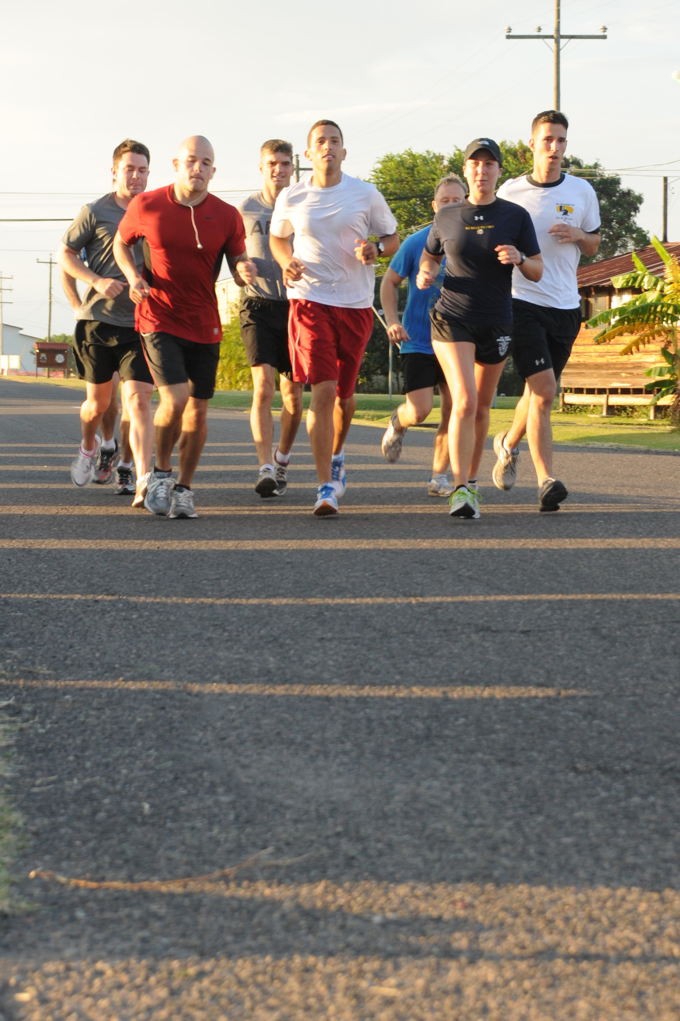 SOTO CANO AIR BASE, Honduras --  Members of Team JTF-B get in practice run here Oct. 15 in preparation for the Army Ten-Miler race in Washington, D.C. The eight-member team of Joint Task Force-Bravo members placed 22nd in the Active Duty Mixed Team category on Oct. 24. (U.S. Air Force photo/Tech. Sgt. Benjamin Rojek)
